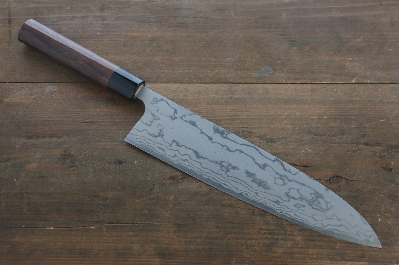 Shungo Ogata White Steel No.2 Damascus Migaki Finished Gyuto 240mm Shitan Handle - Japanny - Best Japanese Knife
