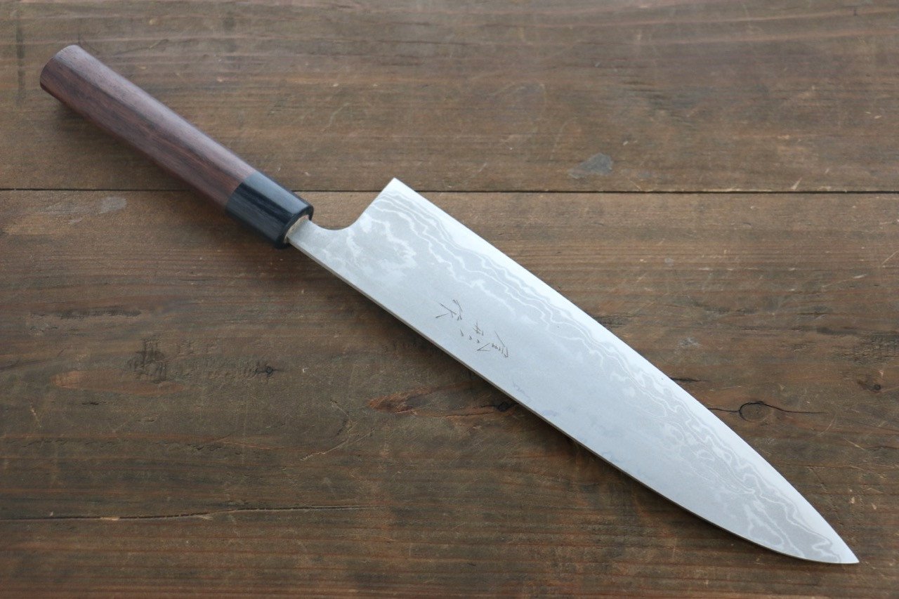 Shungo Ogata White Steel No.2 Damascus Migaki Finished Gyuto 240mm Shitan Handle - Japanny - Best Japanese Knife