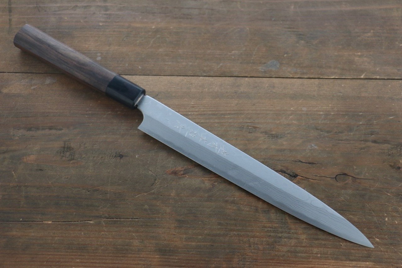 Hideo Kitaoka White Steel No.2 Damascus Yanagiba 240mm Shitan Handle - Japanny - Best Japanese Knife