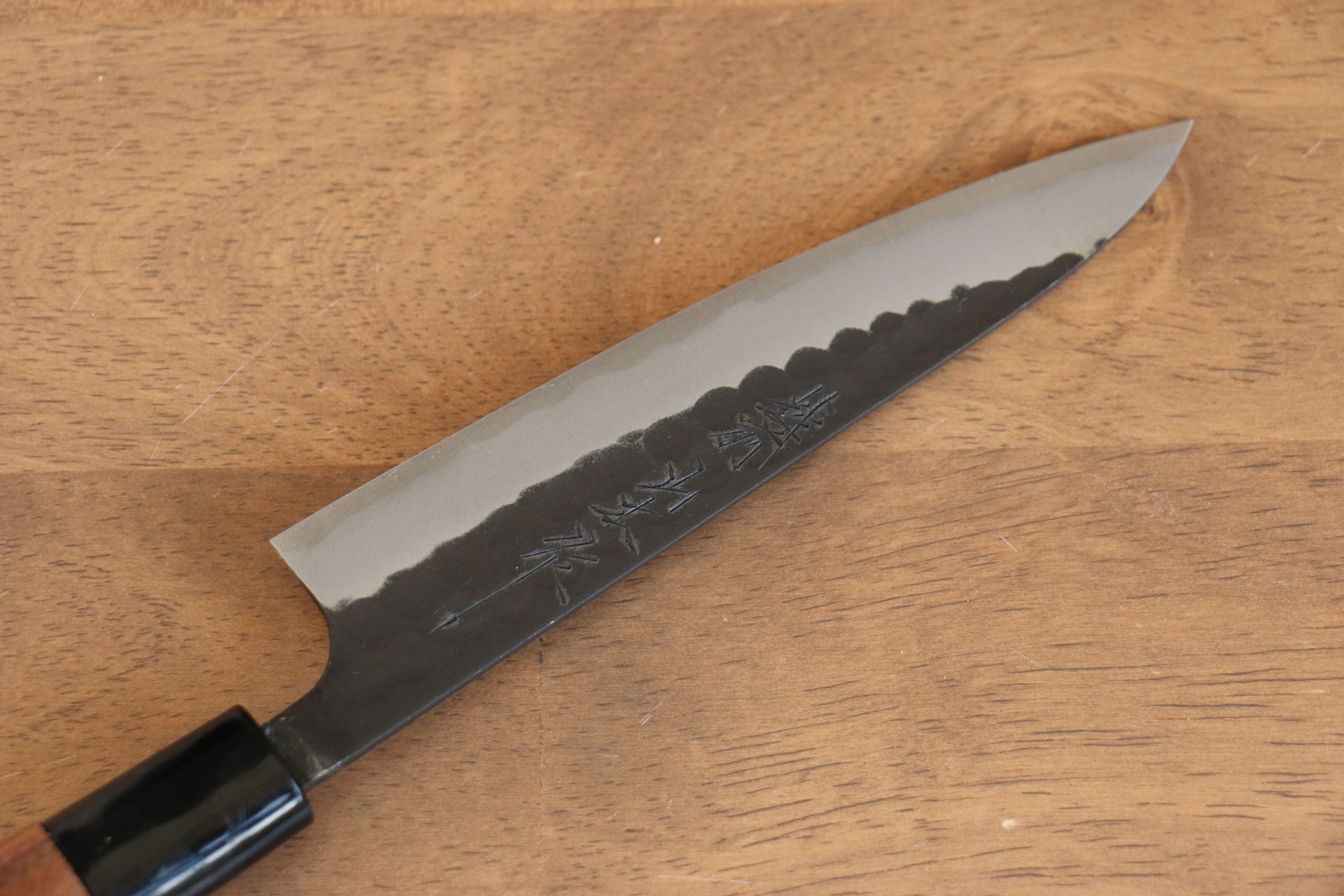 Nao Yamamoto Blue Steel Kurouchi Hammered(Maru) Petty-Utility 140mm Walnut Handle - Japanny - Best Japanese Knife