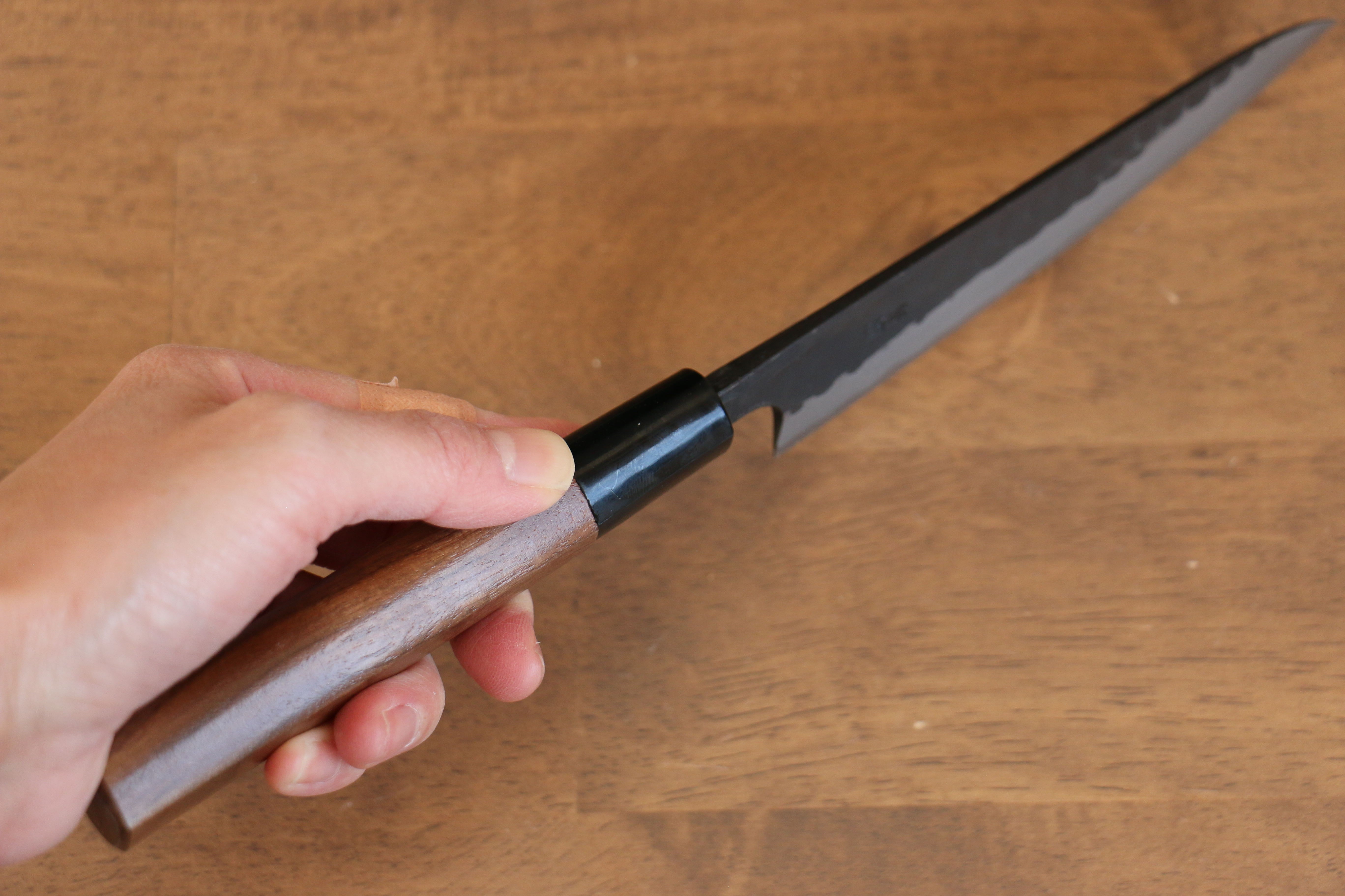 Nao Yamamoto Blue Steel Kurouchi Hammered(Maru) Petty-Utility 140mm Walnut Handle - Japanny - Best Japanese Knife