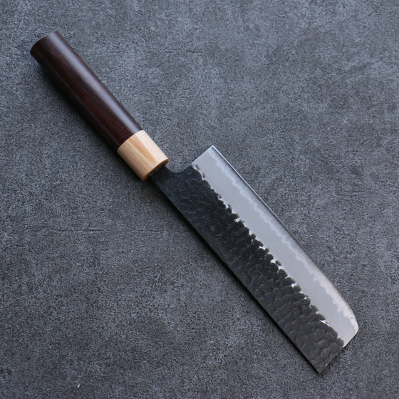 Seisuke Shitan Blue Super Hammered Kurouchi Nakiri 165mm Shitan Handle - Japanny - Best Japanese Knife