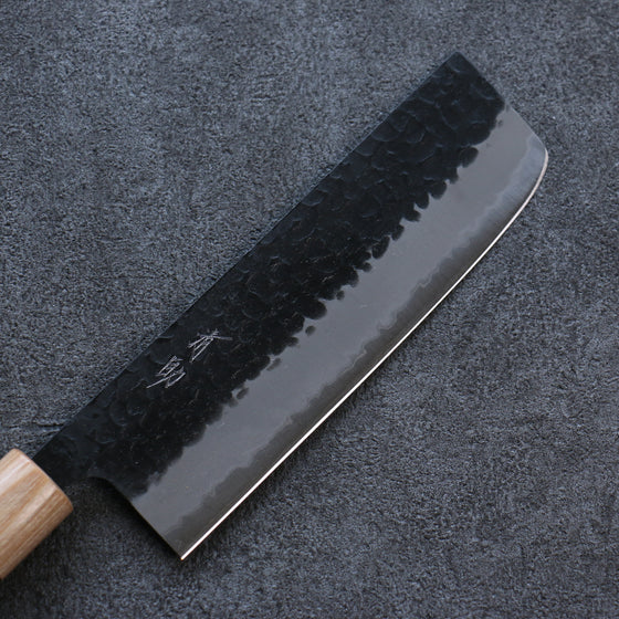 Seisuke Shitan Blue Super Hammered Kurouchi Nakiri 165mm Shitan Handle - Japanny - Best Japanese Knife