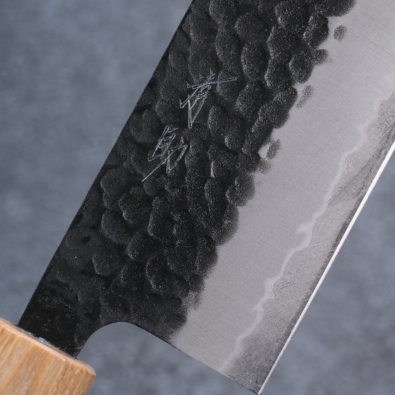 Seisuke Shitan Blue Super Hammered Kurouchi Nakiri 165mm Shitan Handle - Japanny - Best Japanese Knife