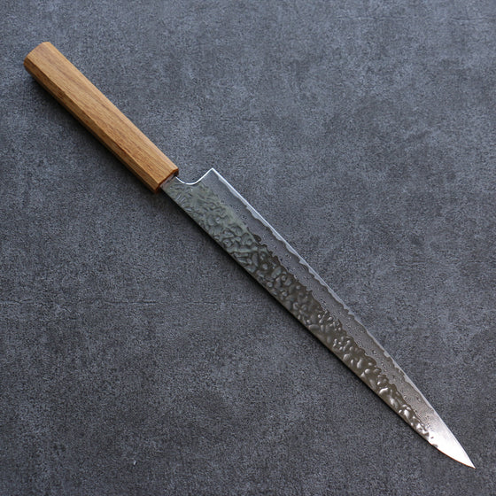 Seisuke Tsukikage AUS10 Migaki Finished Hammered Damascus Sujihiki 270mm Oak Handle - Japanny - Best Japanese Knife