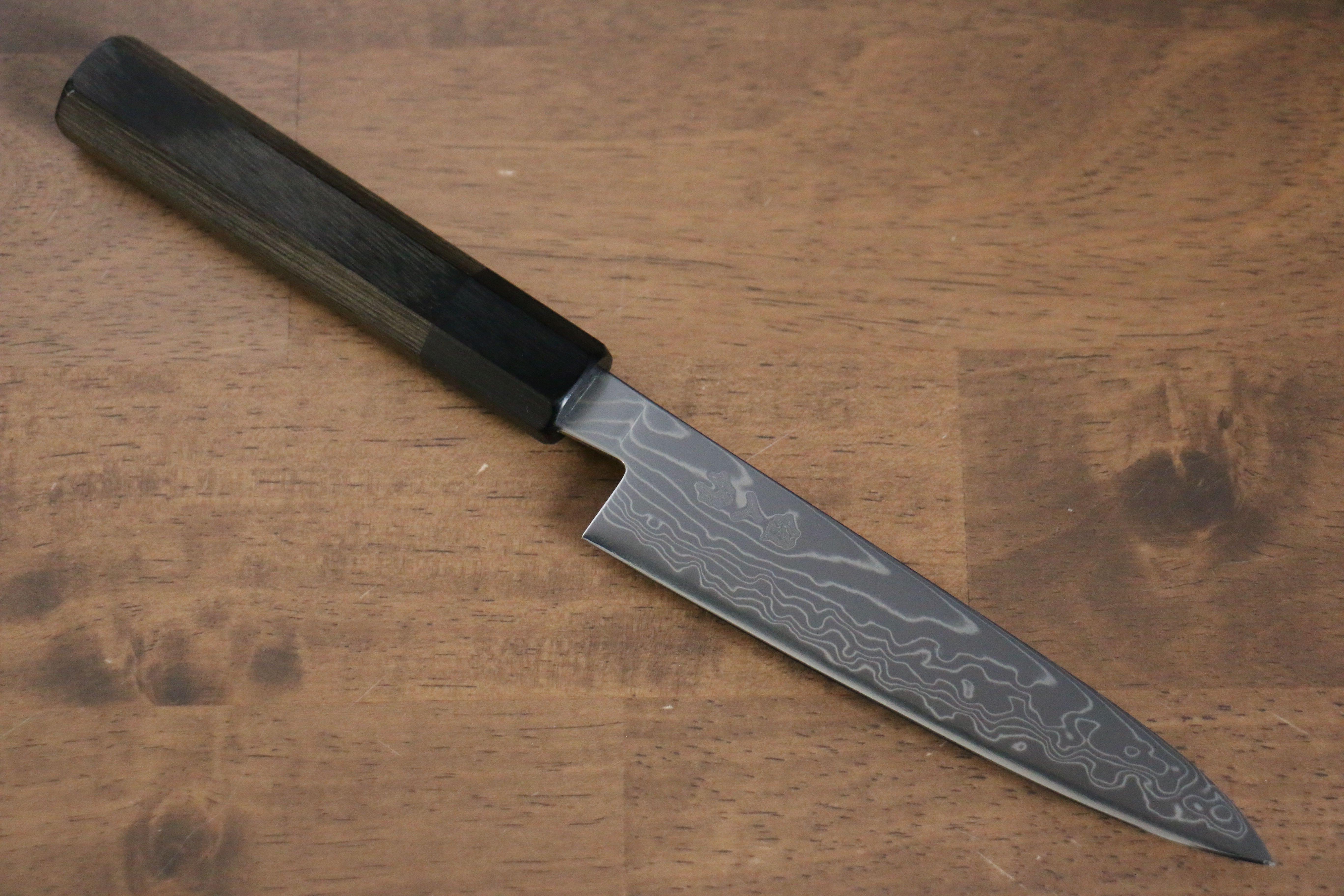 Kajin Cobalt Special Steel Damascus Petty-Utility 135mm Gray Pakka wood Handle - Japanny - Best Japanese Knife