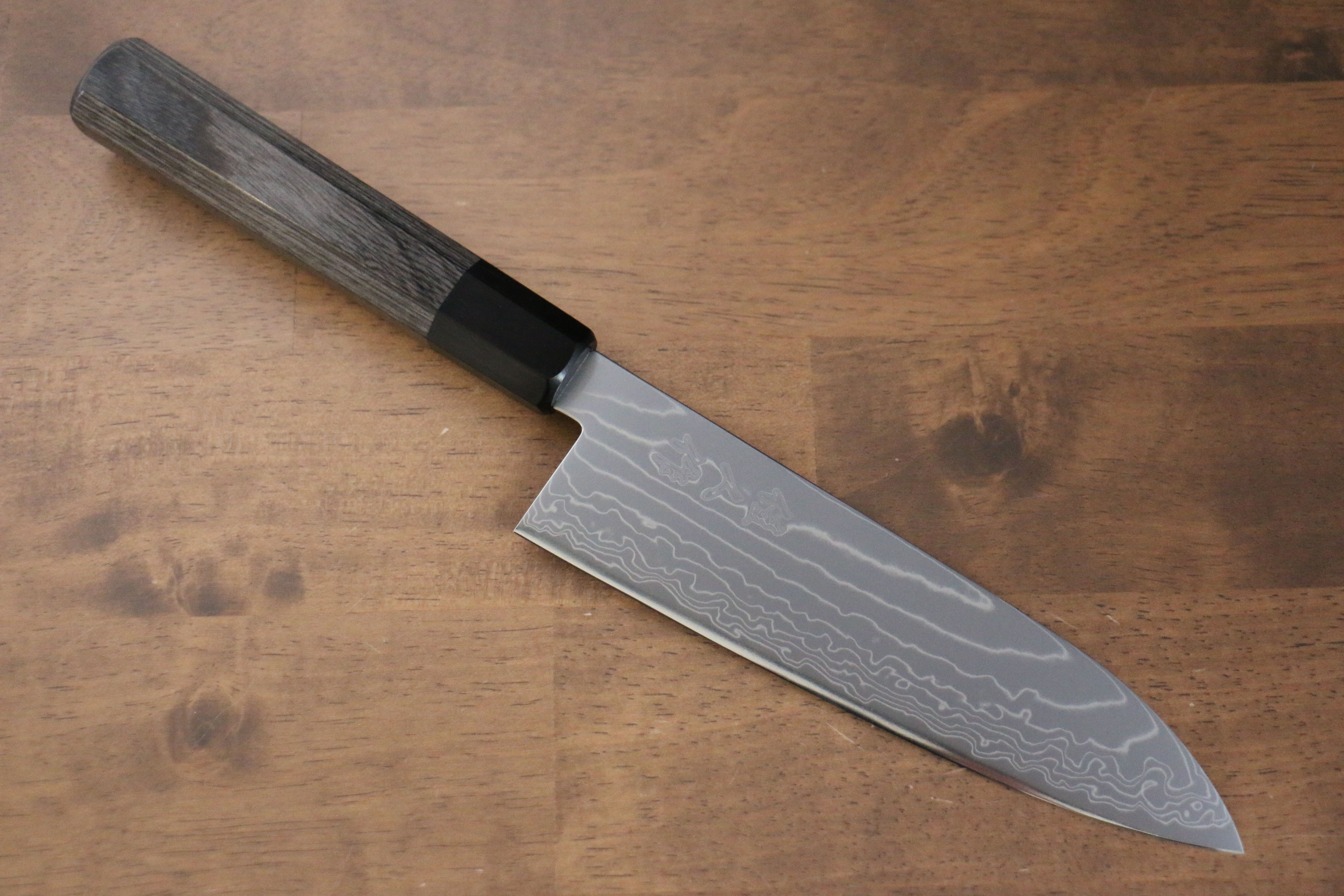 Kajin Cobalt Special Steel Damascus Santoku 180mm Gray Pakka wood Handle - Japanny - Best Japanese Knife