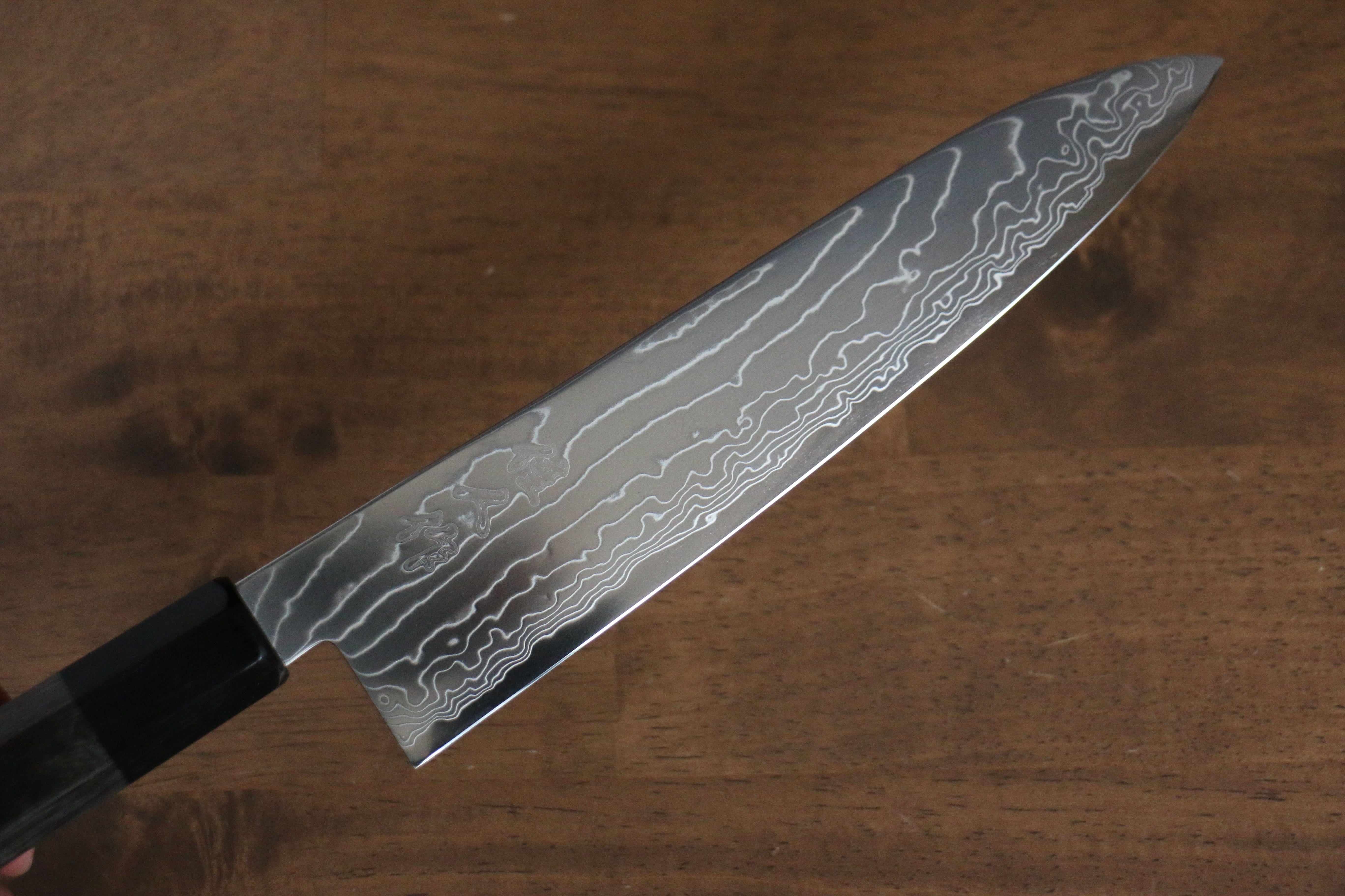 Kajin Cobalt Special Steel Damascus Gyuto 210mm Gray Pakka wood Handle - Japanny - Best Japanese Knife