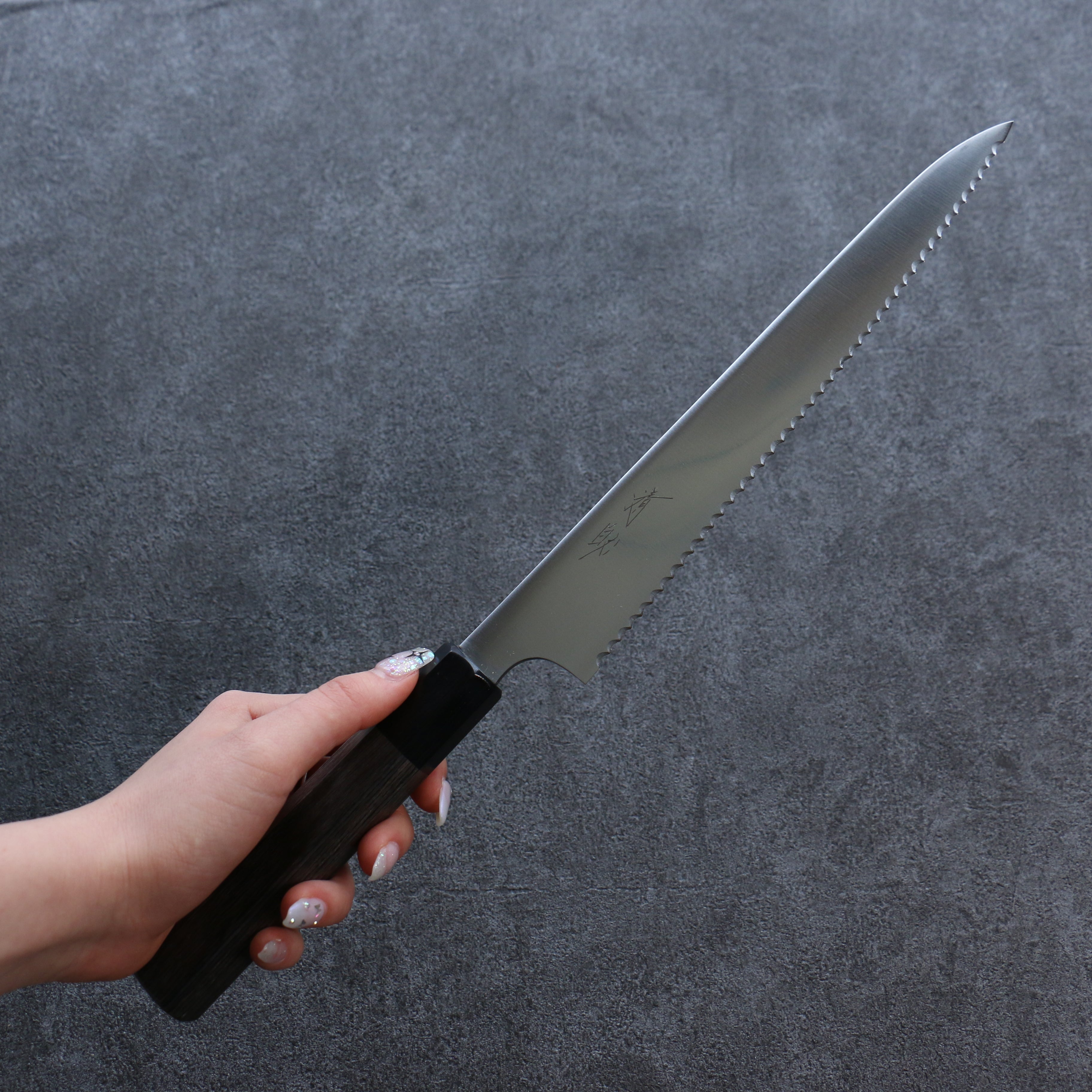 Seisuke Stainless Steel Bread Slicer 240mm Gray Pakka wood Handle - Japanny - Best Japanese Knife