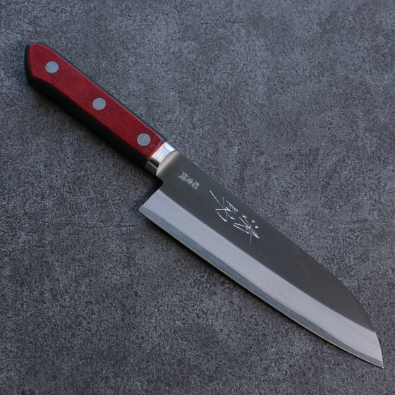 Seisuke Blue Super Migaki Finished Santoku 170mm Red and Black Pakka wood Handle - Japanny - Best Japanese Knife