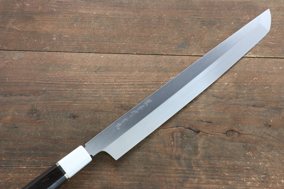 Sakai Takayuki Genbu Honyaki White Steel No.2 Sakimaru Yanagiba 300mm Ebony with Double Ring Handle with Sheath - Japanny - Best Japanese Knife