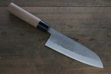  Seisuke Blue Steel No.2 Nashiji Santoku 165mm Chestnut Handle - Japanny - Best Japanese Knife