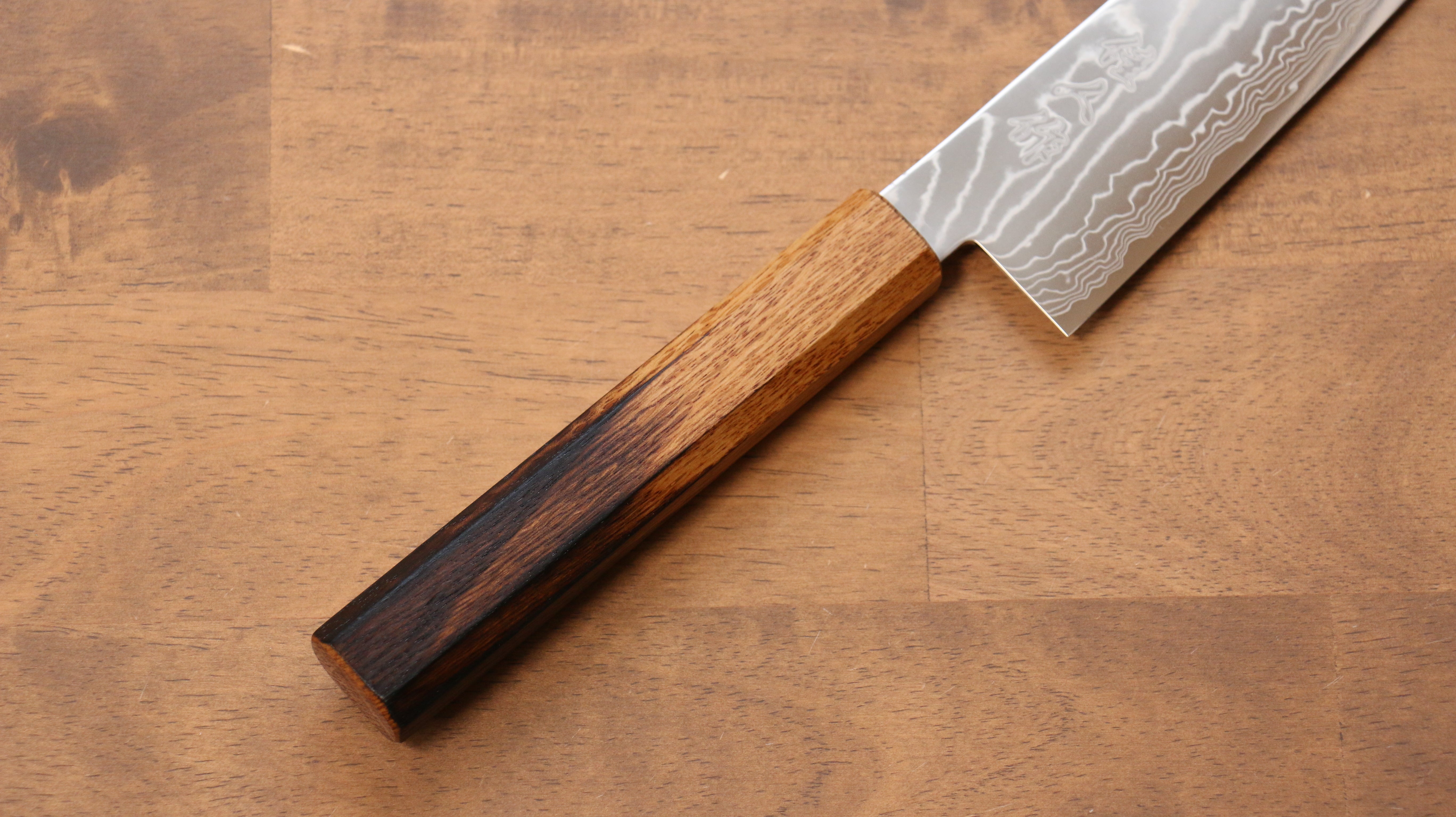 Kajin Cobalt Special Steel Damascus Gyuto 210mm Burnt Oak (Mehakkaku) Handle - Japanny - Best Japanese Knife