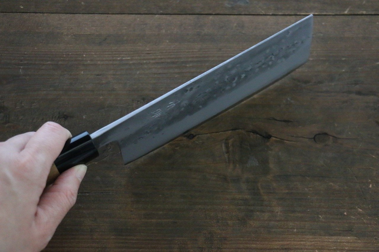 Seisuke Blue Steel No.2 Nashiji Nakiri 165mm Chestnut Handle - Japanny - Best Japanese Knife