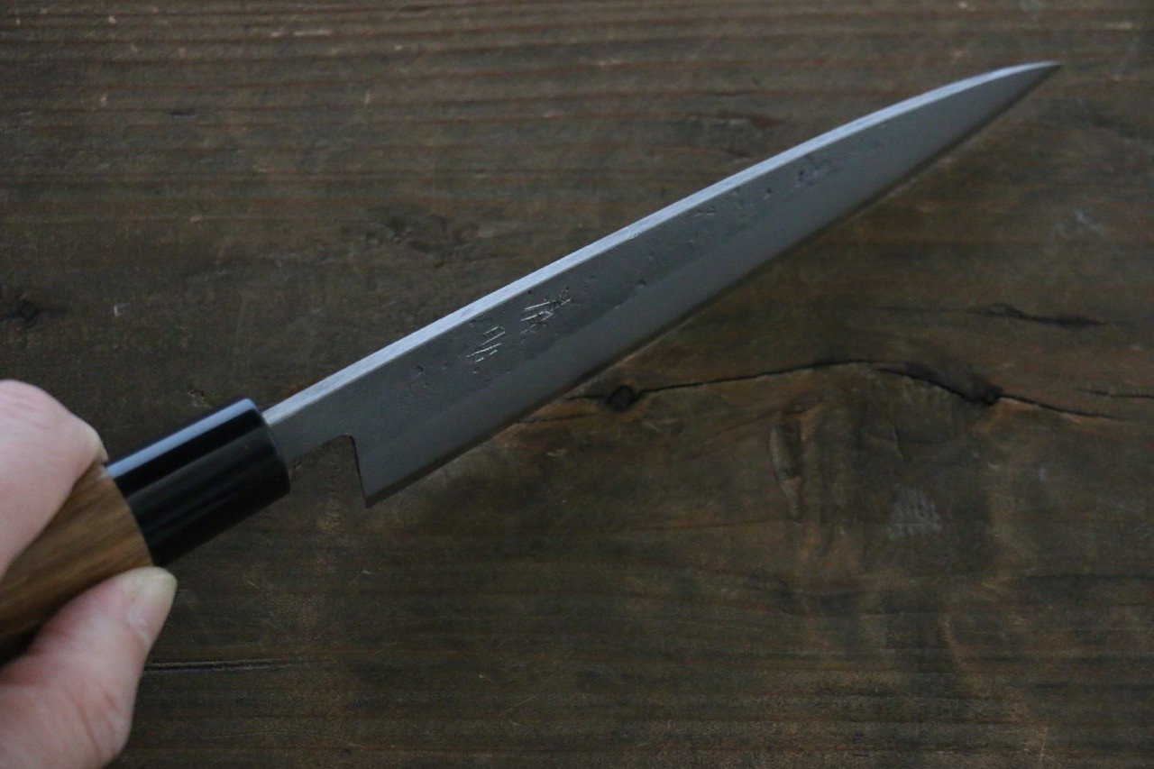 Seisuke Blue Steel No.2 Nashiji Petty-Utility 135mm Chestnut Handle - Japanny - Best Japanese Knife