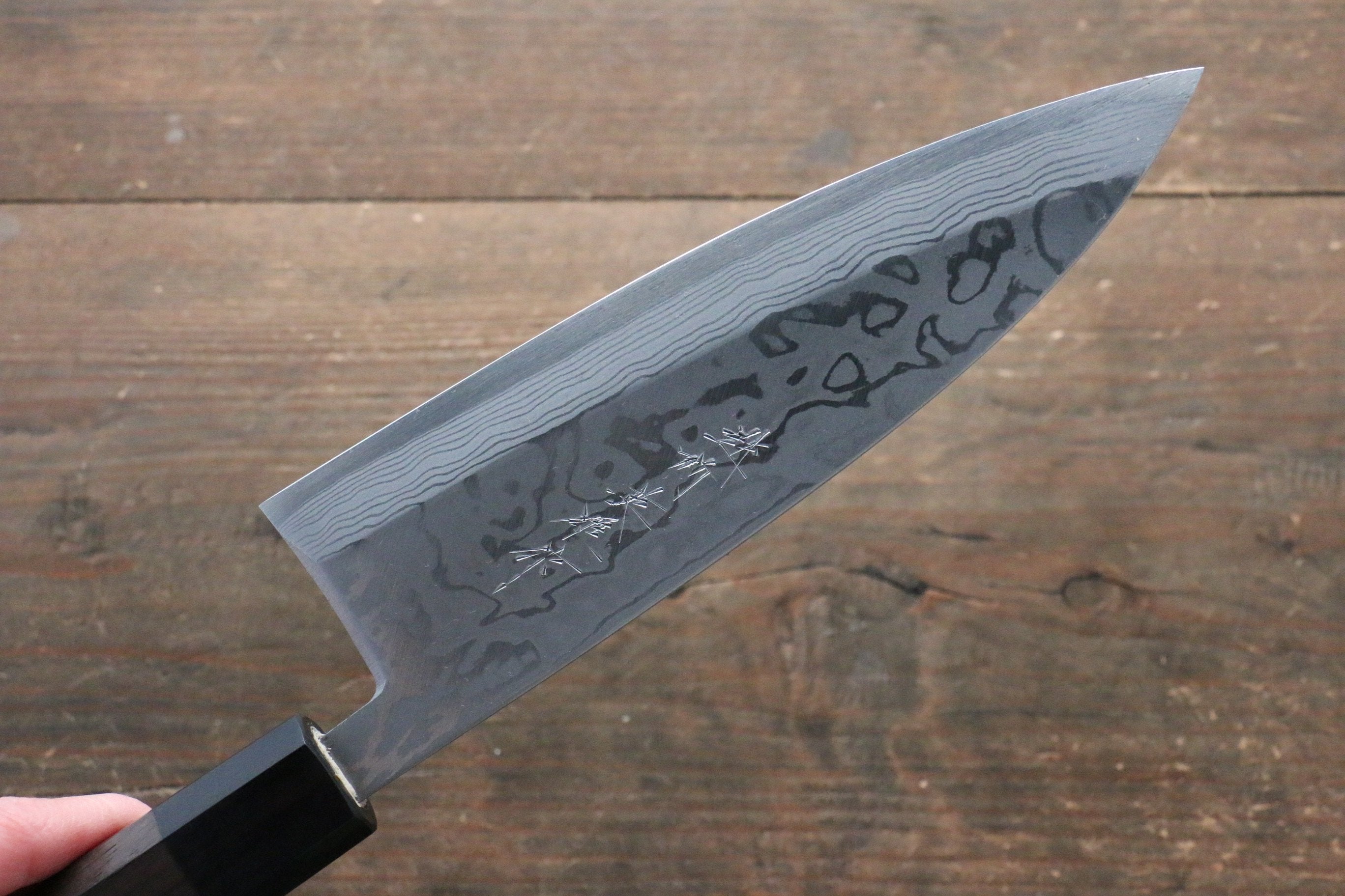 Hideo Kitaoka [Left Handed] Blue Steel No.2 Damascus Deba 180mm Shitan Handle - Japanny - Best Japanese Knife