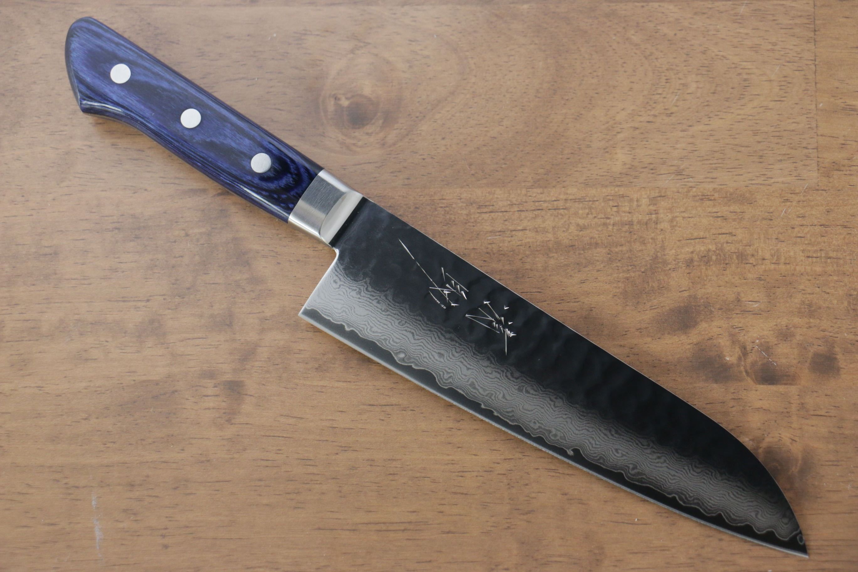Seisuke Seiun VG10 33 Layer Damascus Santoku 180mm Blue Pakka wood Handle - Japanny - Best Japanese Knife