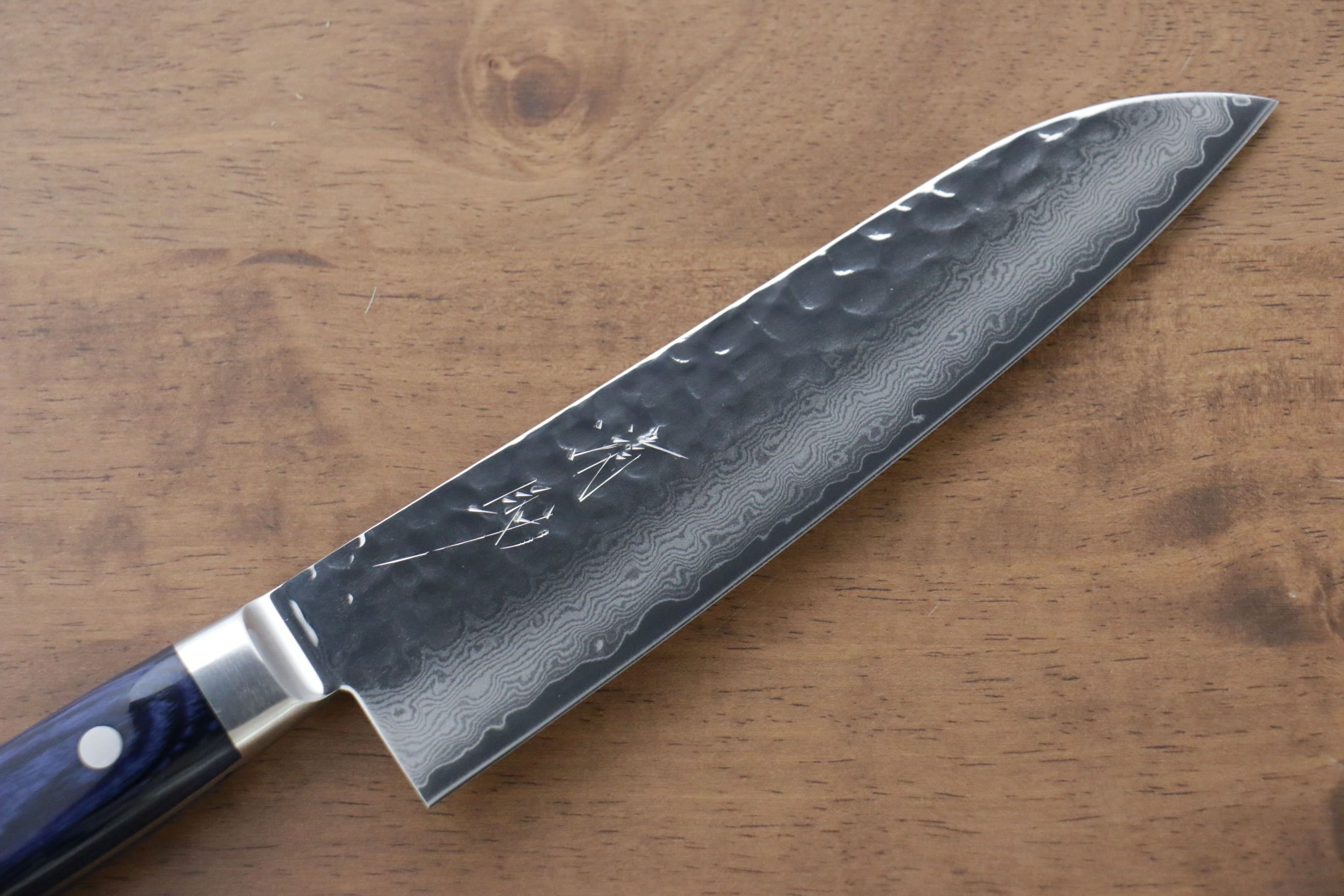 Seisuke Seiun VG10 33 Layer Damascus Santoku 180mm Blue Pakka wood Handle - Japanny - Best Japanese Knife