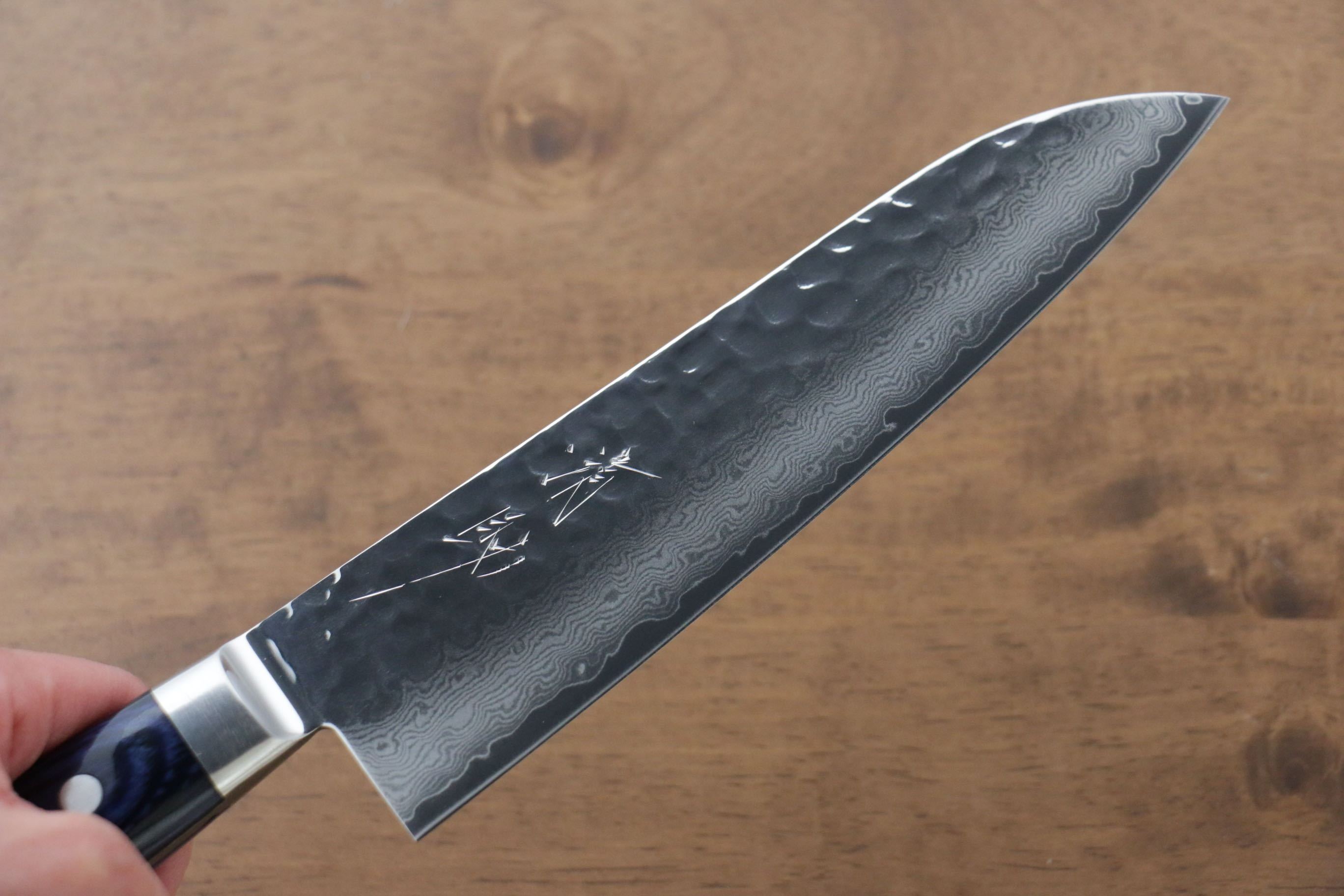 Seisuke Seiun VG10 33 Layer Damascus Santoku 180mm Blue Pakka wood Handle - Japanny - Best Japanese Knife