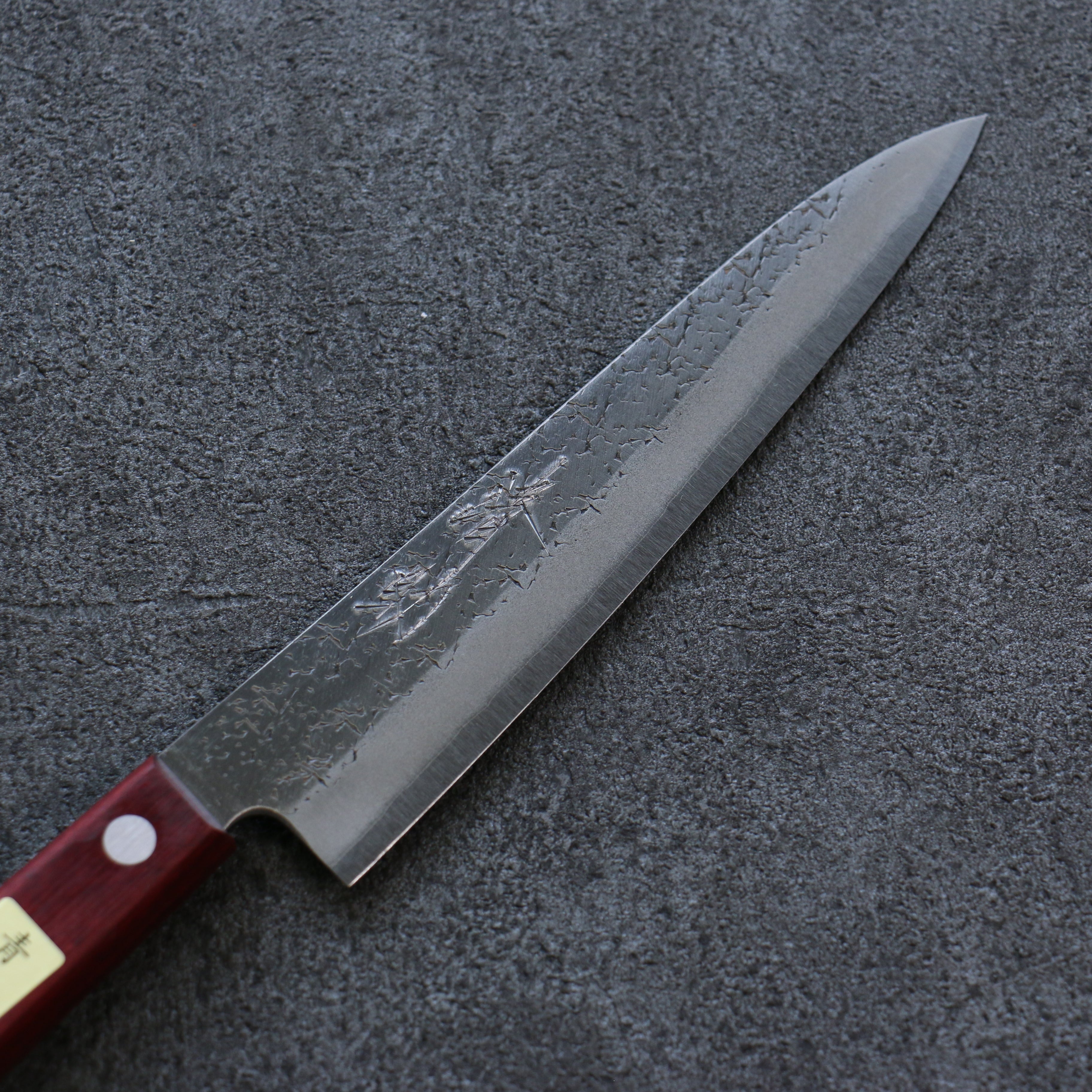 Seisuke Blue Super Hammered Petty-Utility 150mm Red Pakka wood Handle - Japanny - Best Japanese Knife