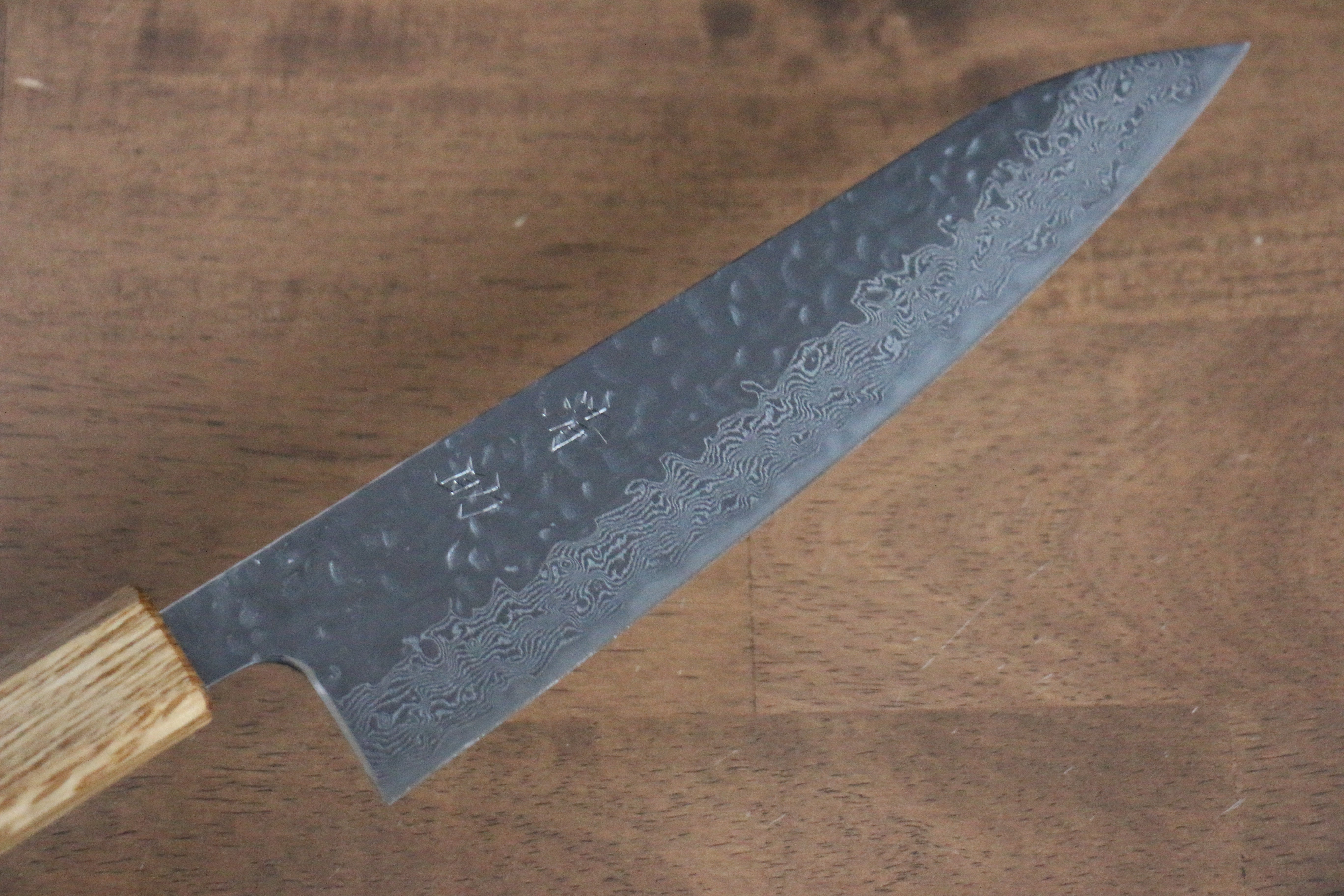 Seisuke Tsukikage AUS10 Migaki Finished Hammered Damascus Gyuto 180mm Oak Handle - Japanny - Best Japanese Knife