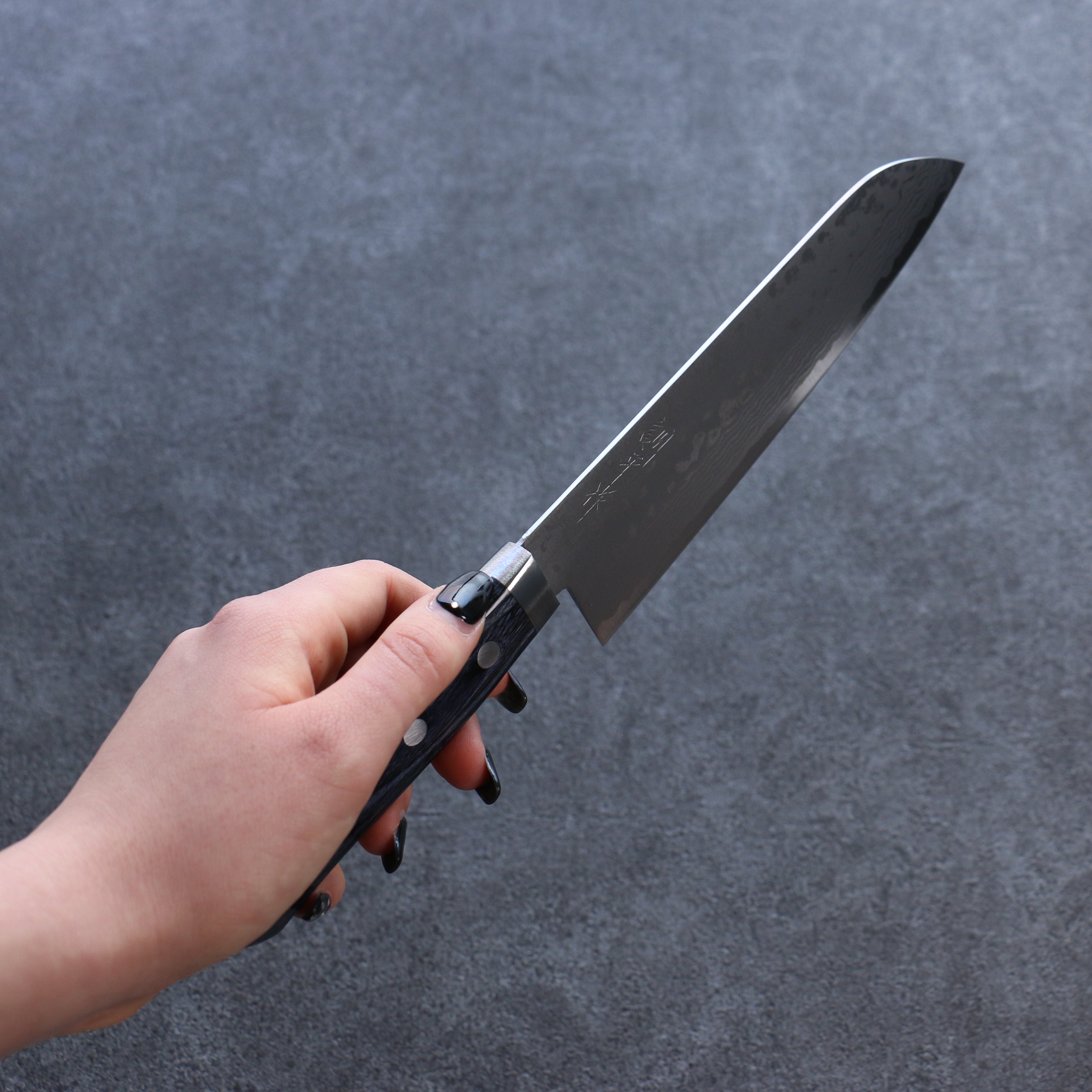 Kunihira Sairyu VG10 Damascus Santoku 170mm Navy blue Pakka wood Handle - Japanny - Best Japanese Knife