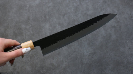 Seisuke Shitan Blue Super Hammered Kurouchi Gyuto 240mm Shitan Handle - Japanny - Best Japanese Knife