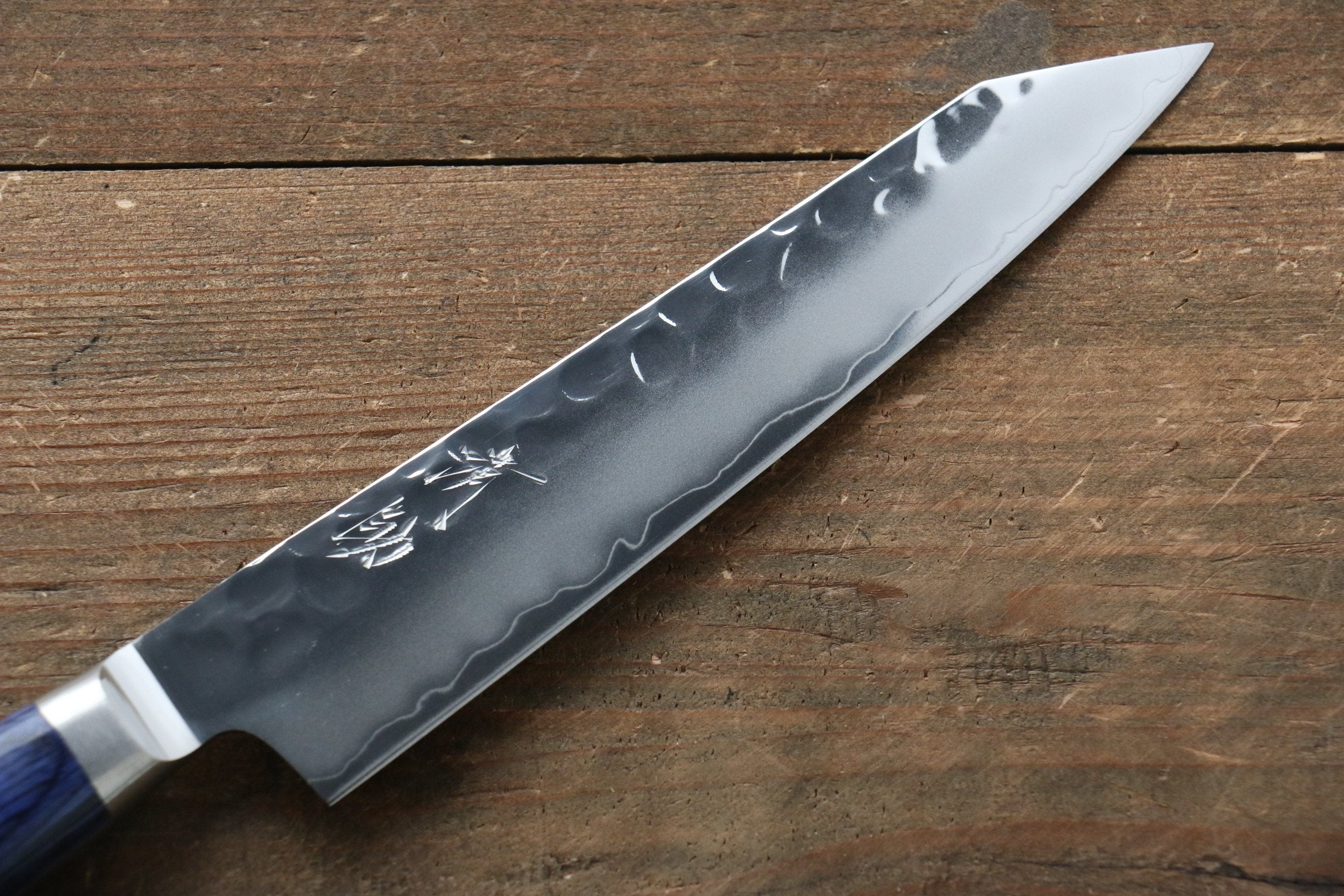 Seisuke Aotsuchi AUS10 Hammered Kiritsuke Petty-Utility 140mm Blue Pakka wood Handle - Japanny - Best Japanese Knife