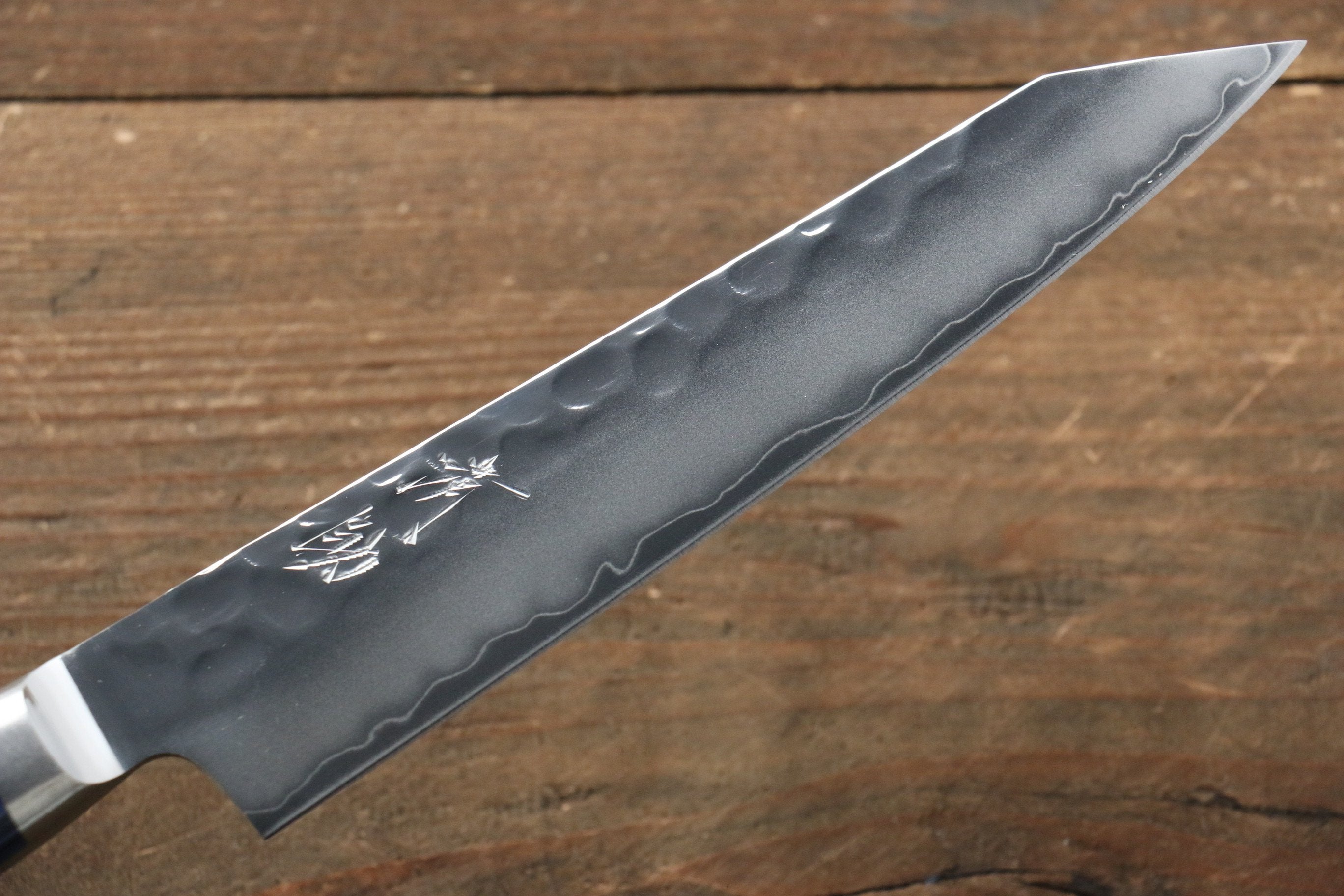 Seisuke Aotsuchi AUS10 Hammered Kiritsuke Petty-Utility 140mm Blue Pakka wood Handle - Japanny - Best Japanese Knife