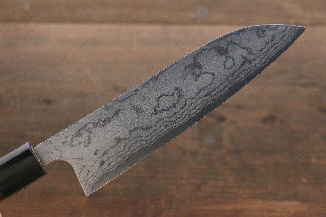 Shungo Ogata White Steel No.2 Damascus Migaki Finished Santoku 180mm Shitan Handle - Japanny - Best Japanese Knife