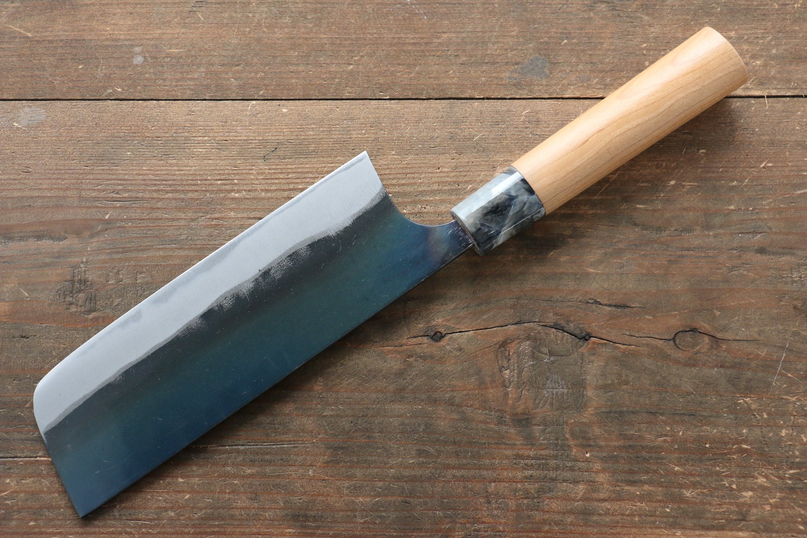 Masakage Masakage Mizu Blue Steel No.2 Black Finished Nakiri 170mm with American Cherry Handle - Japanny - Best Japanese Knife