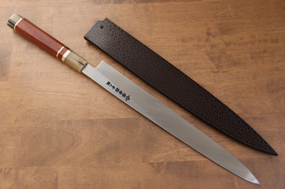 Sakai Takayuki Tenryu Uzushio Blue Steel No.2 Dragon Engraved Yanagiba 300mm Red Ebony Wood Handle with Sheath - Japanny - Best Japanese Knife