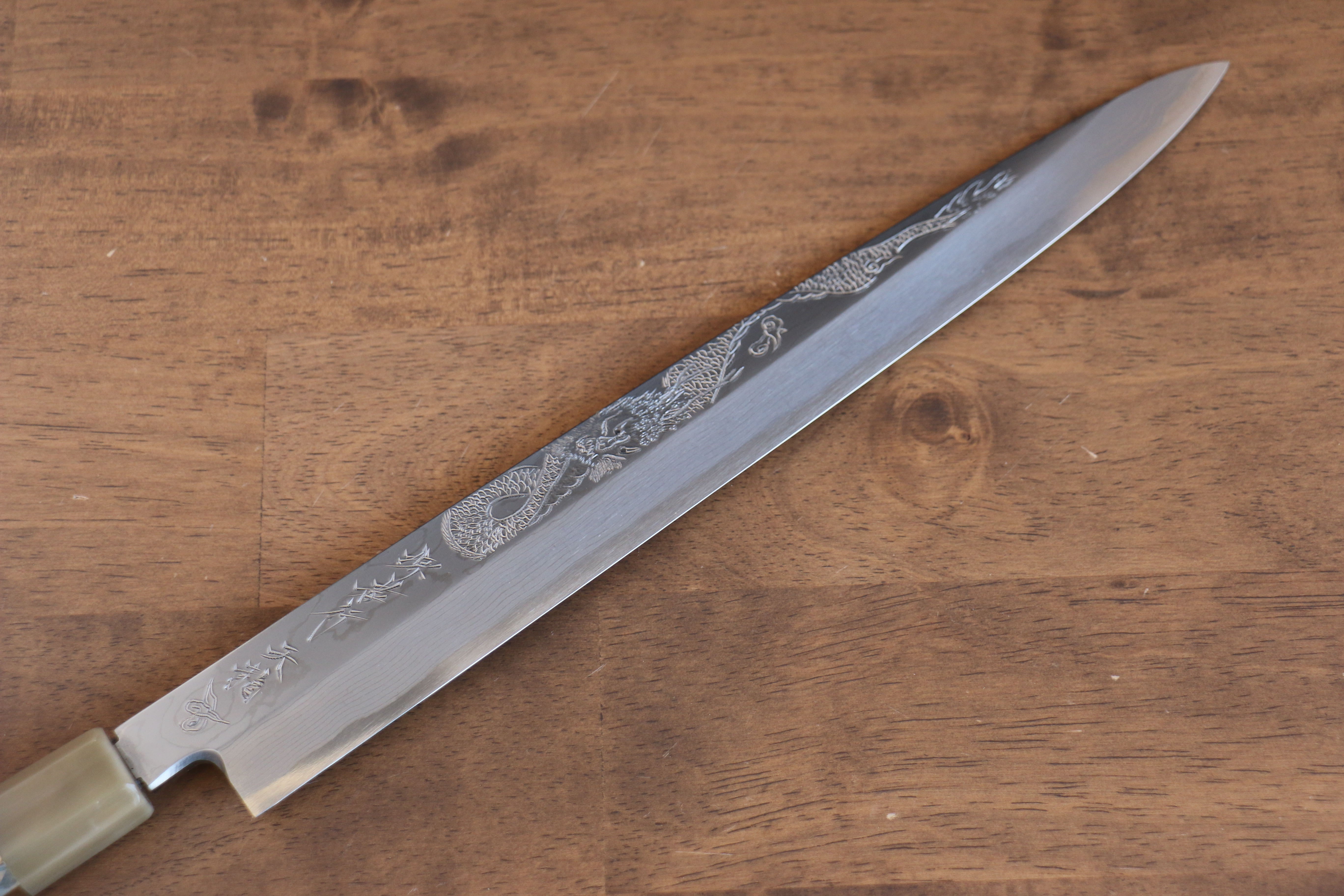Sakai Takayuki Tenryu Uzushio Blue Steel No.2 Dragon Engraved Yanagiba 300mm Red Ebony Wood Handle with Sheath - Japanny - Best Japanese Knife