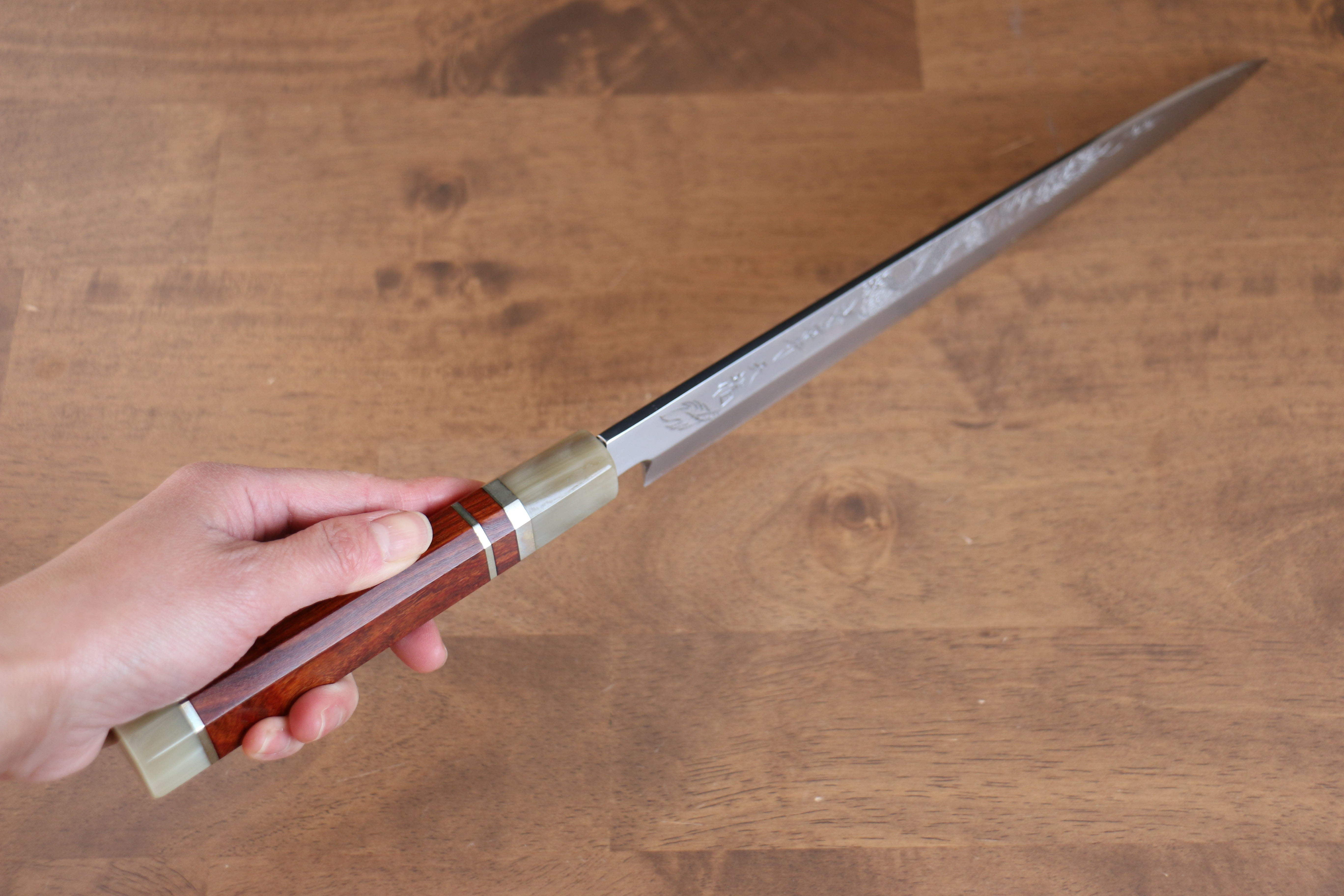 Sakai Takayuki Tenryu Uzushio Blue Steel No.2 Dragon Engraved Yanagiba 300mm Red Ebony Wood Handle with Sheath - Japanny - Best Japanese Knife
