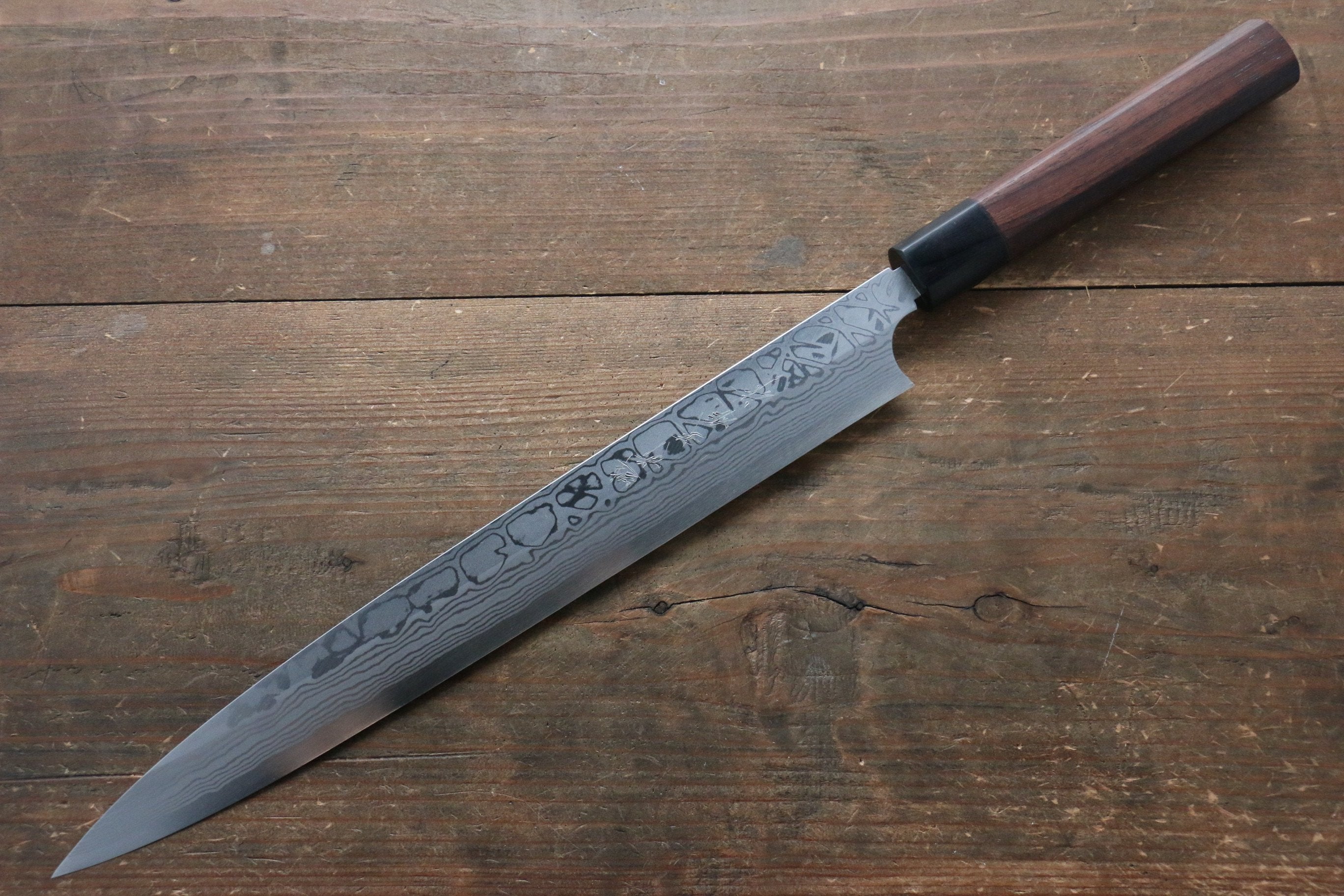 Hideo Kitaoka [Left Handed] Blue Steel No.2 Damascus Yanagiba 300mm with Shitan Handle - Japanny - Best Japanese Knife