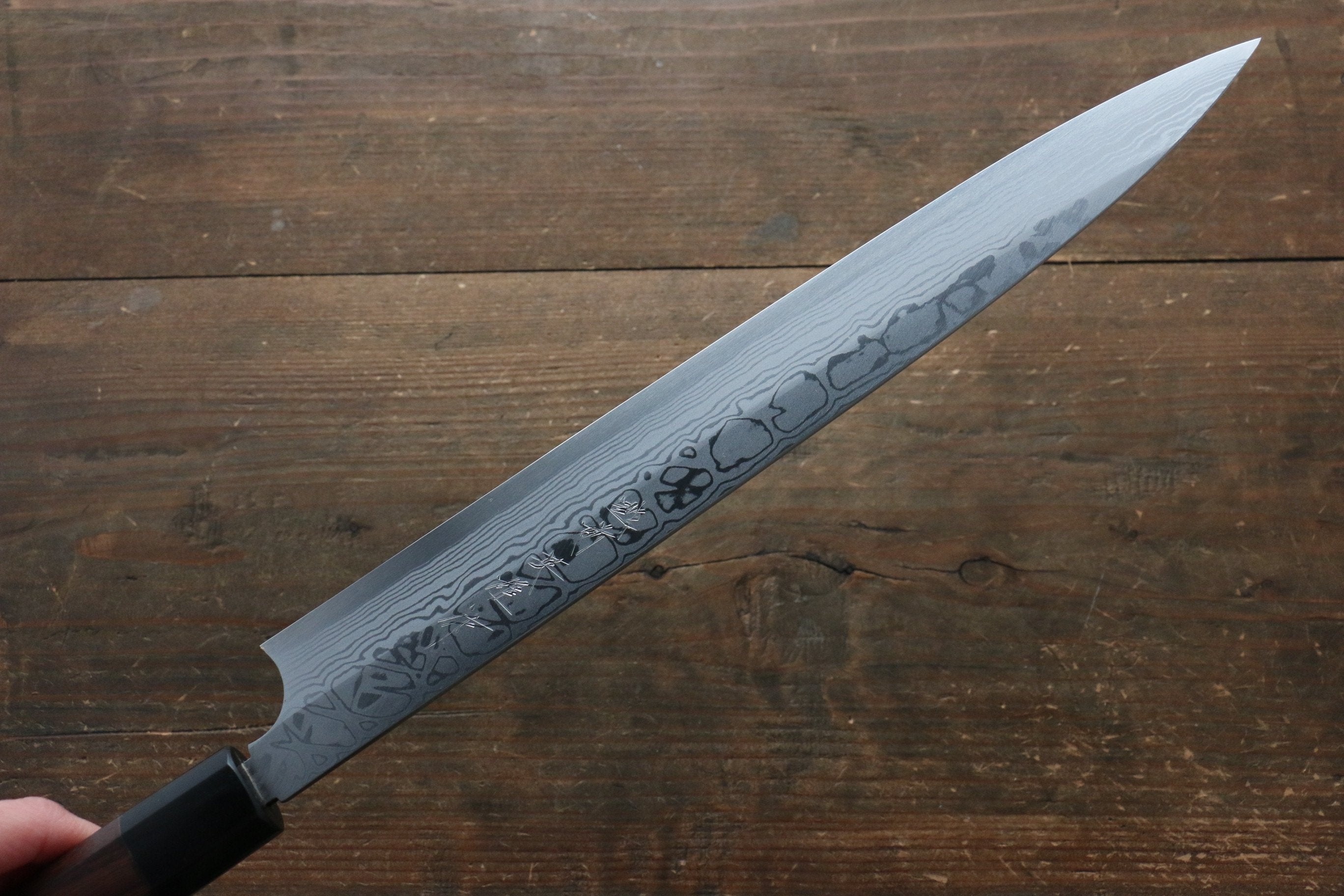 Hideo Kitaoka [Left Handed] Blue Steel No.2 Damascus Yanagiba 300mm with Shitan Handle - Japanny - Best Japanese Knife