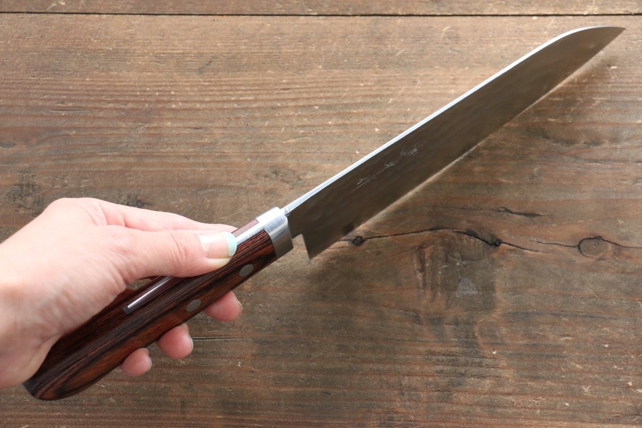 Kunihira Tanzo VG1 Hammered Santoku 170mm Mahogany Handle - Japanny - Best Japanese Knife