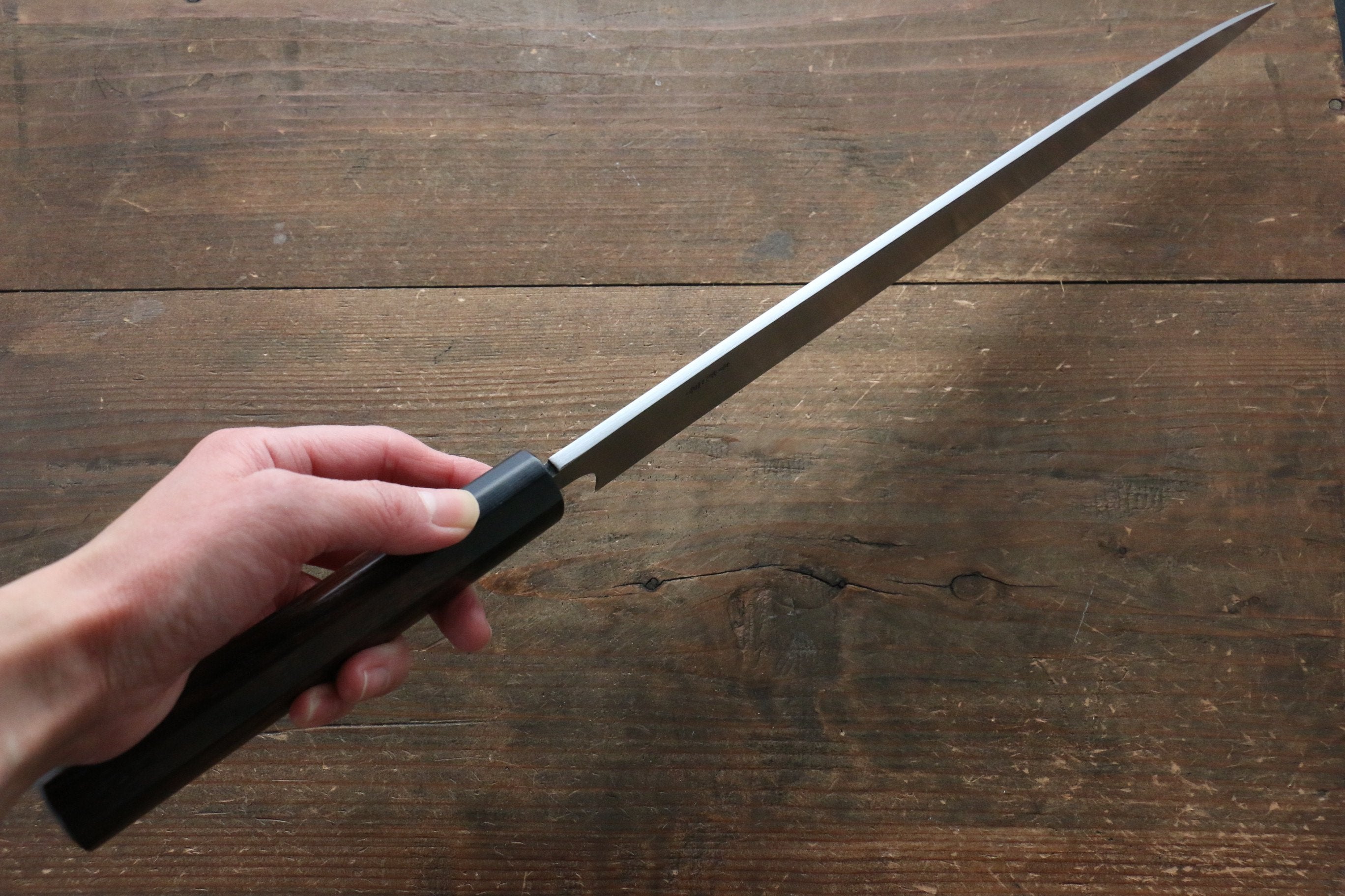 Hideo Kitaoka [Left Handed] Blue Steel No.2 Damascus Yanagiba 300mm with Shitan Handle - Japanny - Best Japanese Knife