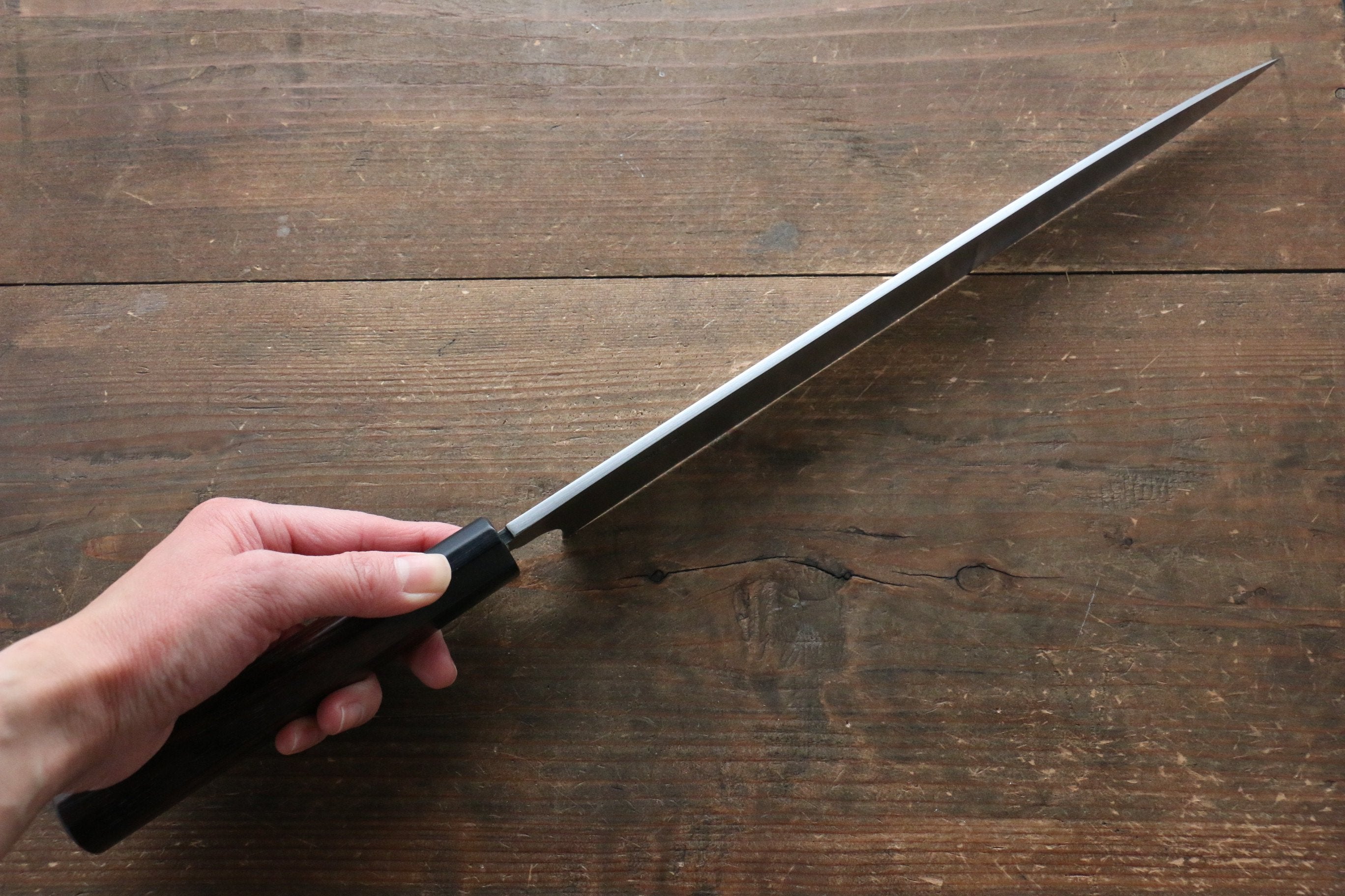 Hideo Kitaoka [Left Handed] Blue Steel No.2 Damascus Yanagiba 300mm with Shitan Handle - Japanny - Best Japanese Knife