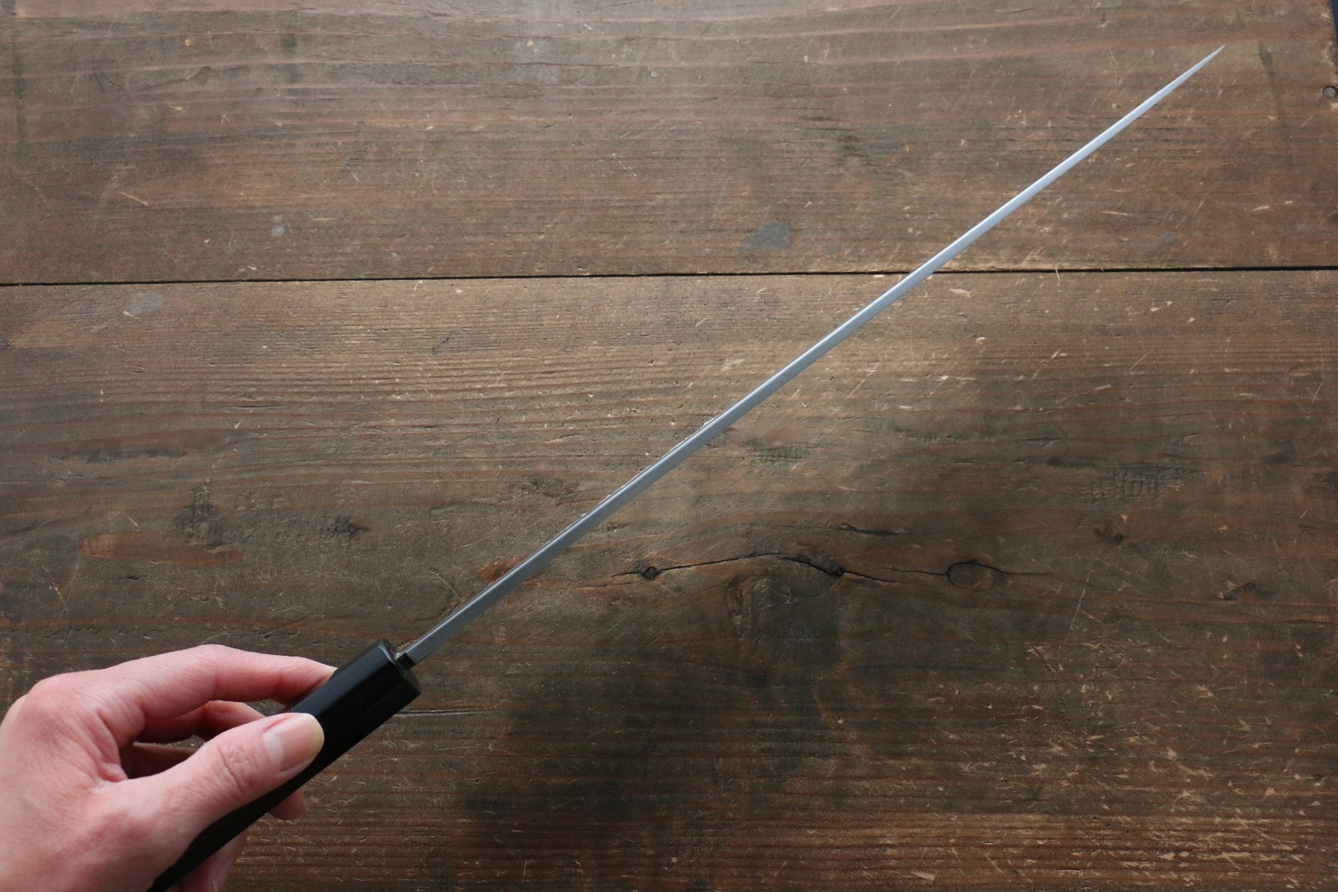 Hideo Kitaoka [Left Handed] Blue Steel No.2 Damascus Yanagiba 300mm with Shitan Handle - Japanny - Best Japanese Knife