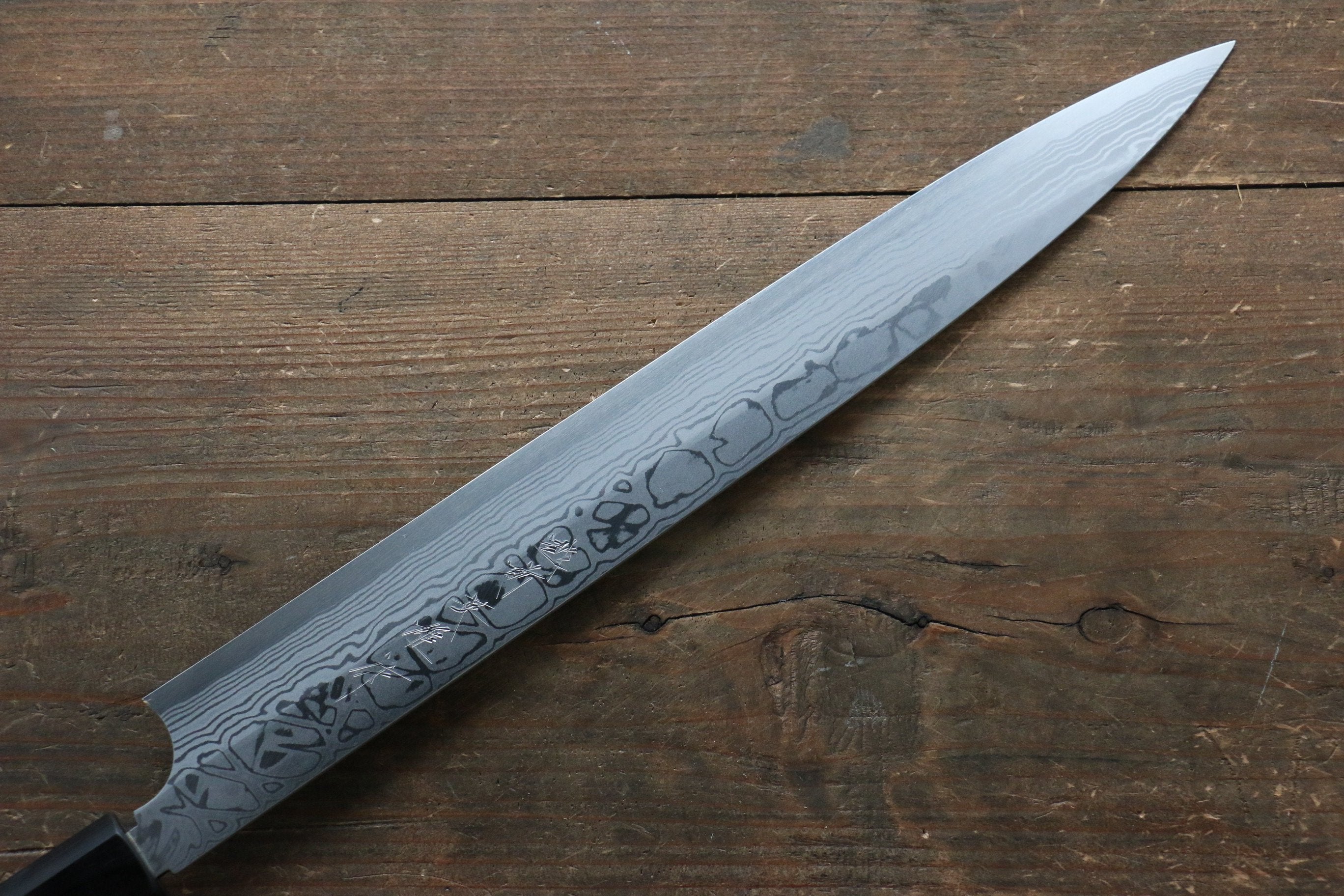 Hideo Kitaoka [Left Handed] Blue Steel No.2 Damascus Yanagiba 300mm with Shitan Handle - Japanny - Best Japanese Knife