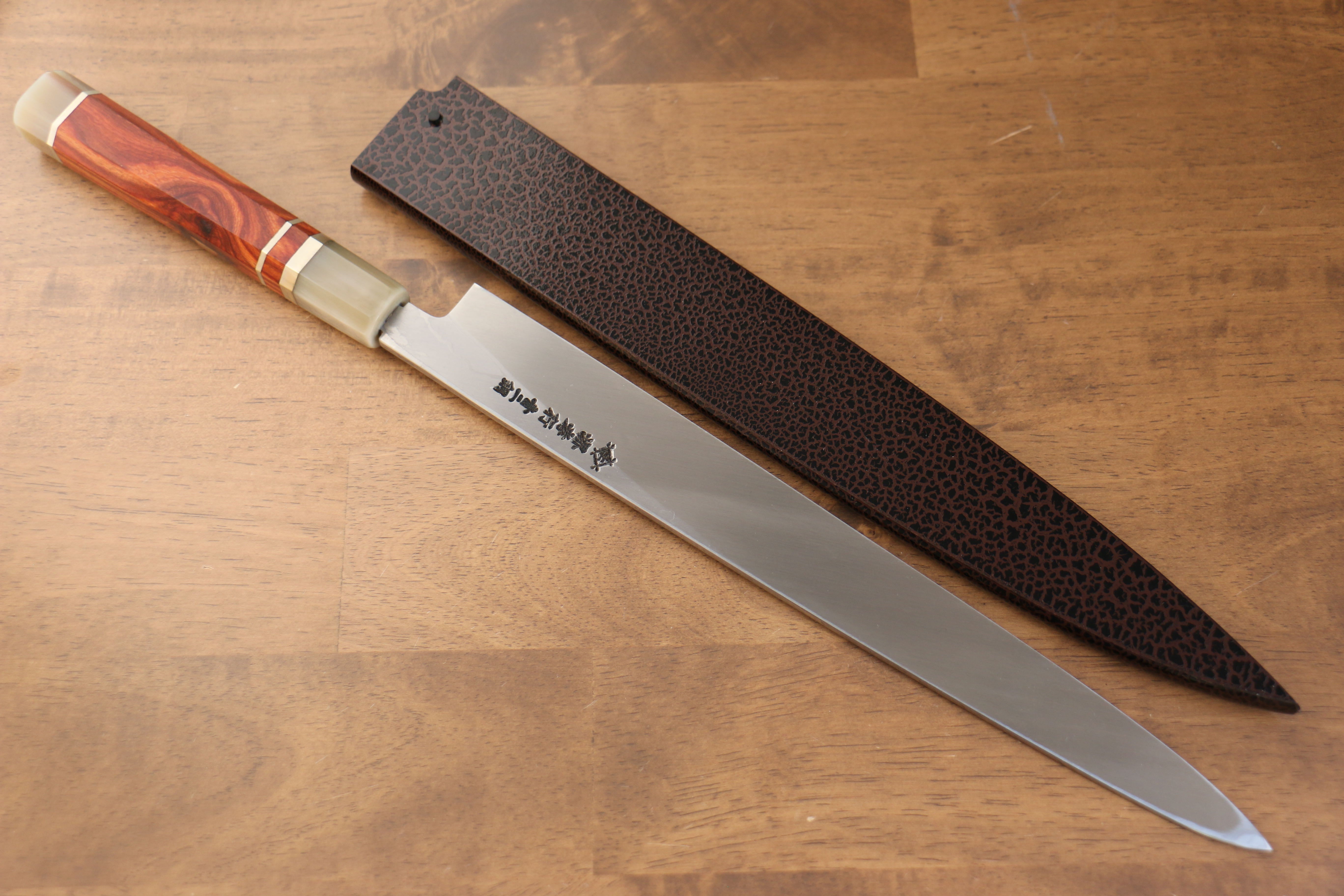 Sakai Takayuki Tenryu Uzushio Blue Steel No.2 Dragon Engraved Yanagiba 300mm Red Ebony Wood Handle with Sheath - Japanny - Best Japanese Knife