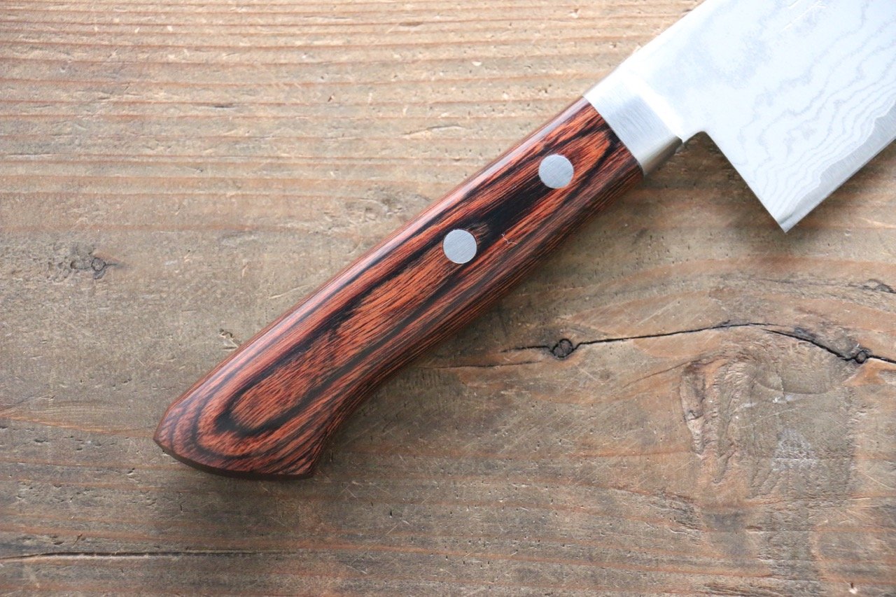 Kunihira Tanzo VG1 Damascus Santoku 170mm Mahogany Handle - Japanny - Best Japanese Knife