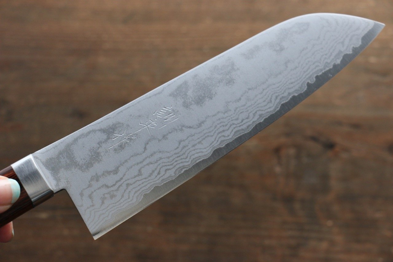 Kunihira Tanzo VG1 Damascus Santoku 170mm Mahogany Handle - Japanny - Best Japanese Knife