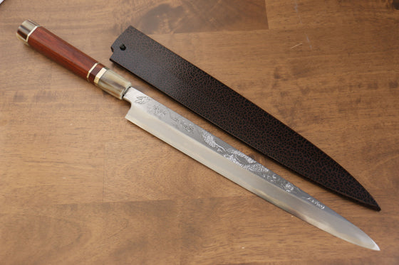 Sakai Takayuki Tenryu Uzushio Blue Steel No.2 Dragon Engraved Yanagiba 300mm Red Ebony Wood Handle with Sheath - Japanny - Best Japanese Knife