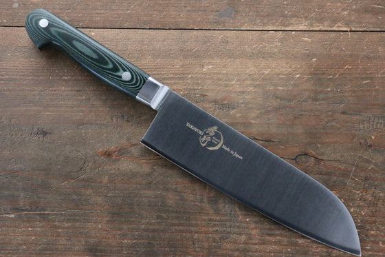 Sakai Takayuki Grand Chef Grand Chef Swedish Steel-stn Santoku  180mm Green Micarta Handle - Japanny - Best Japanese Knife