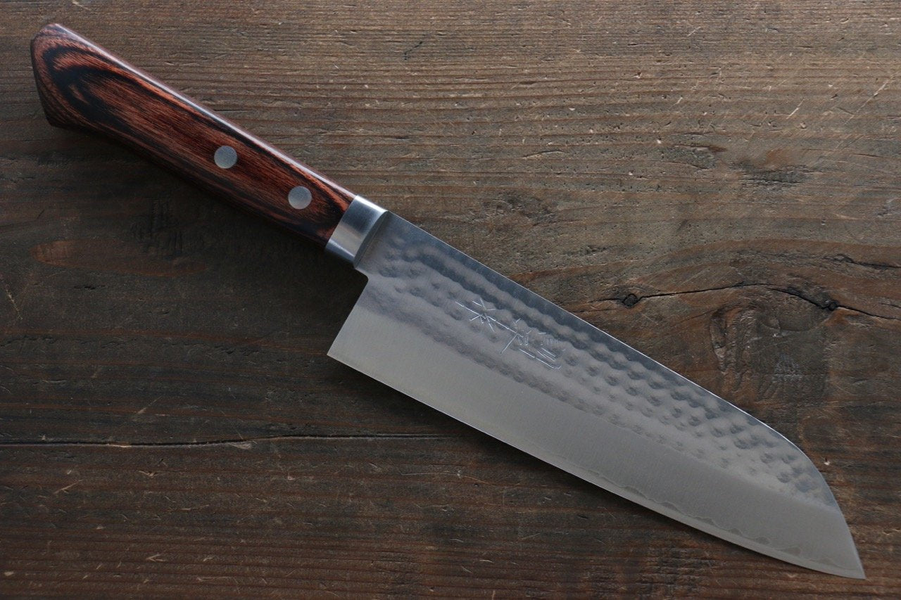 Kunihira VG1 Hammered Santoku 170mm Mahogany Handle - Japanny - Best Japanese Knife