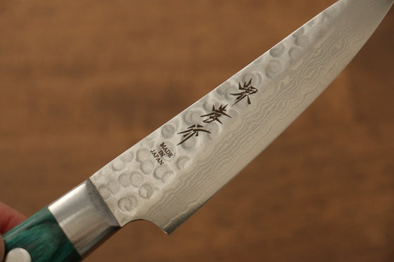 Sakai Takayuki VG10 17 Layer Damascus Petty-Utility 80mm Green Pakka wood Handle - Japanny - Best Japanese Knife