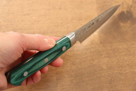 Sakai Takayuki VG10 17 Layer Damascus Petty-Utility 80mm Green Pakka wood Handle - Japanny - Best Japanese Knife