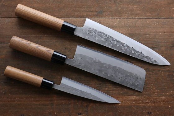 Seisuke Blue Steel No.2 Nashiji Gyuto, Nakiri, Petty Japanese Chef Knives Set - Japanny - Best Japanese Knife